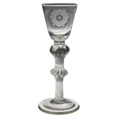 Verre à vin gravé à double nœud aérien gravé de Jacobite, vers 1750 graveur A