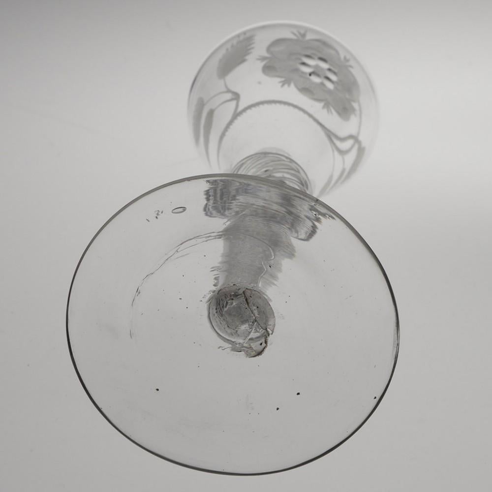 Blown Glass Jacobite Engraved Wine Glass c1750 - Engraver A