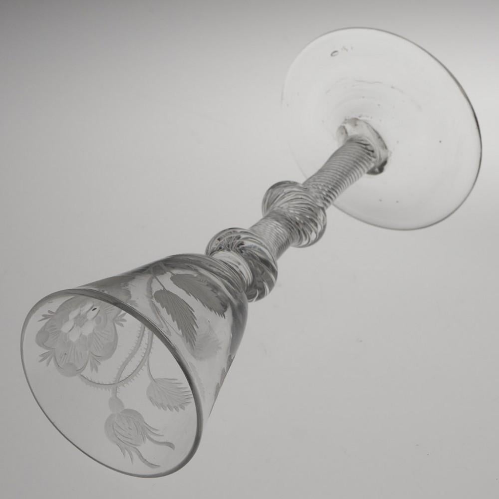 British Jacobite Engraved Wine Glass c1750 - Engraver A