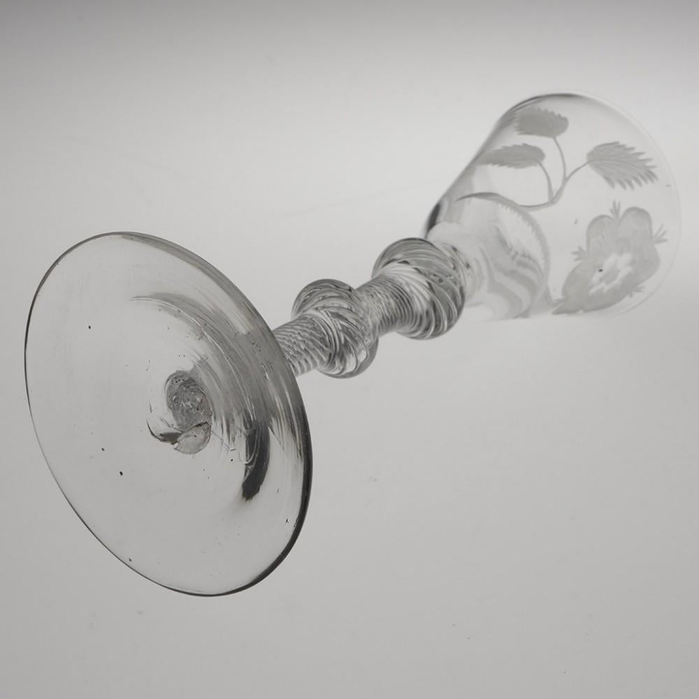Jacobite Engraved Wine Glass c1750 - Engraver A In Good Condition In Tunbridge Wells, GB