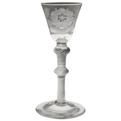 Antique Jacobite Engraved Wine Glass c1750 - Engraver A