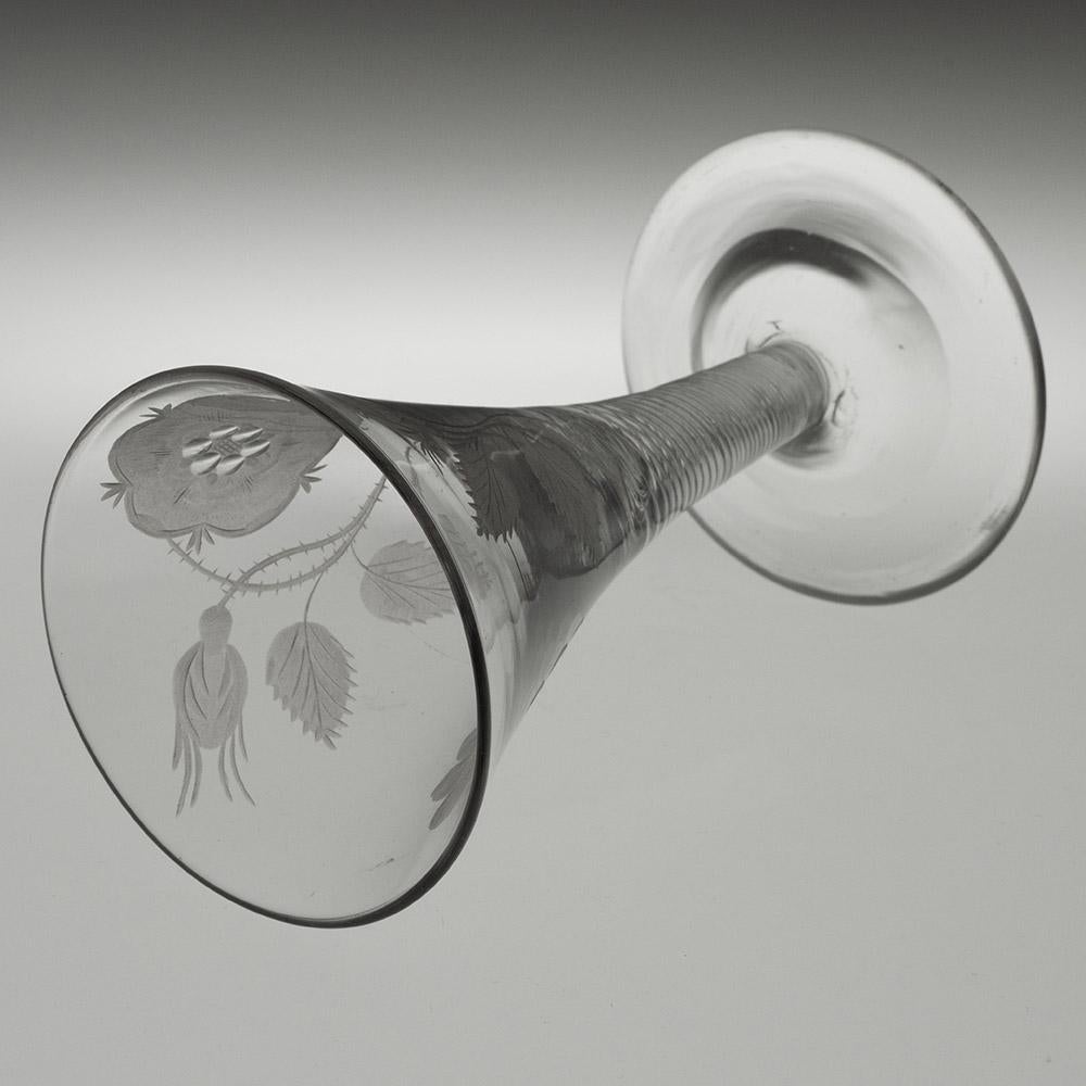 Metà XVIII secolo Bicchiere da vino inciso giacobita Incisore E in vendita