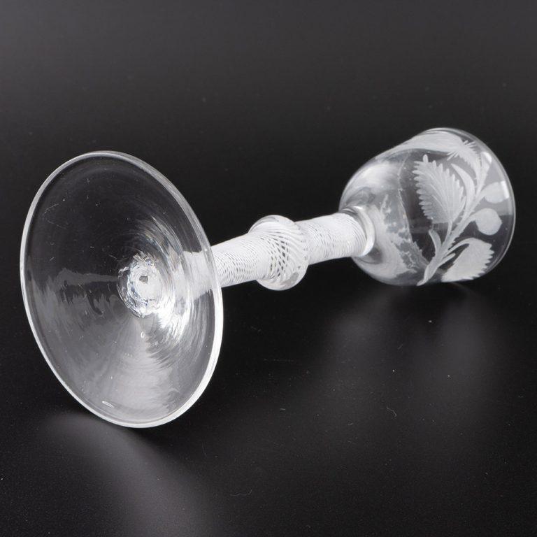 Mid-18th Century Jacobite Sympathy Opaque Twist Wine Glass c1760