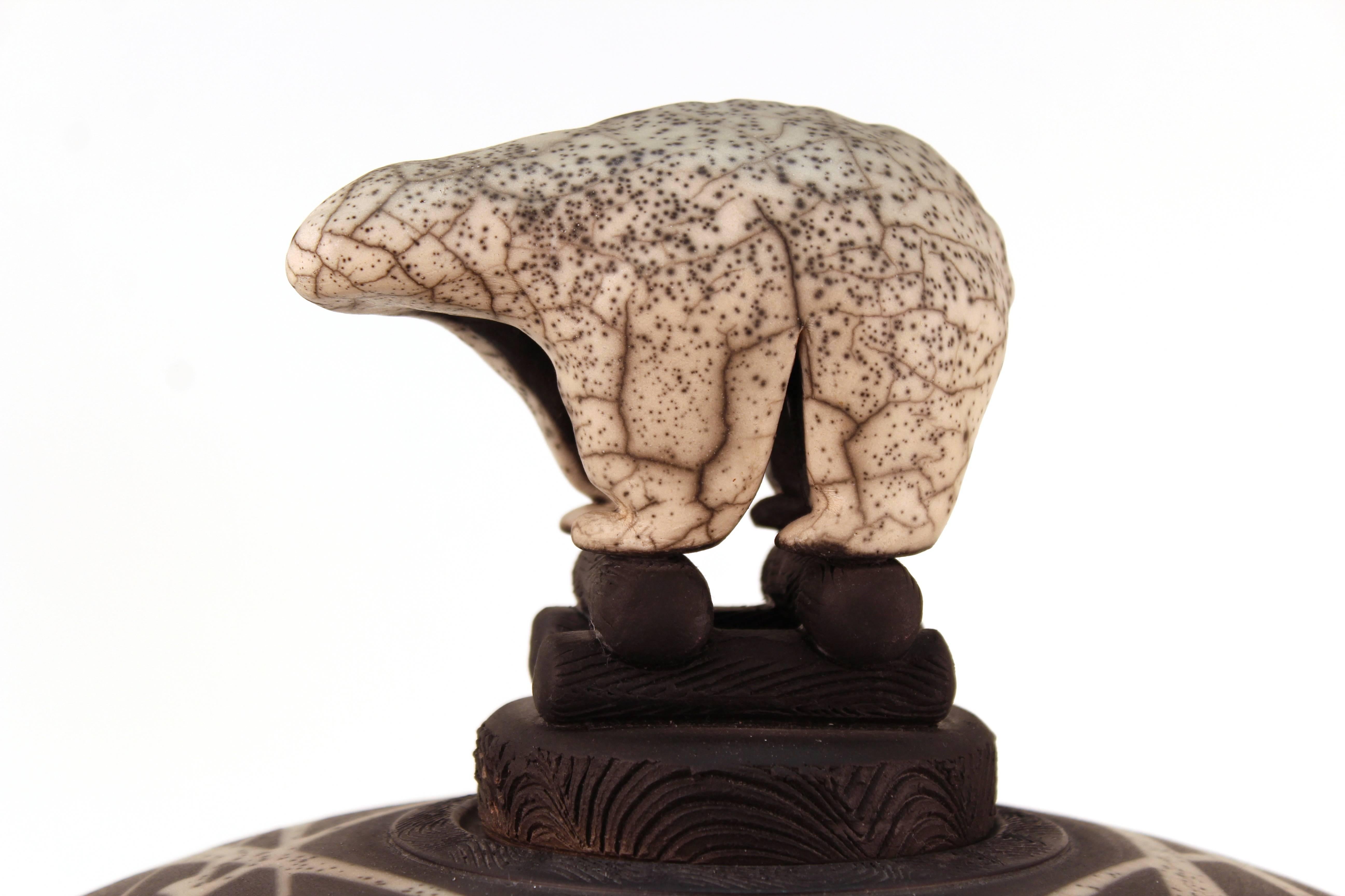 Contemporary Jacobson Ceramic Raku Vessel with Sculptural Lid