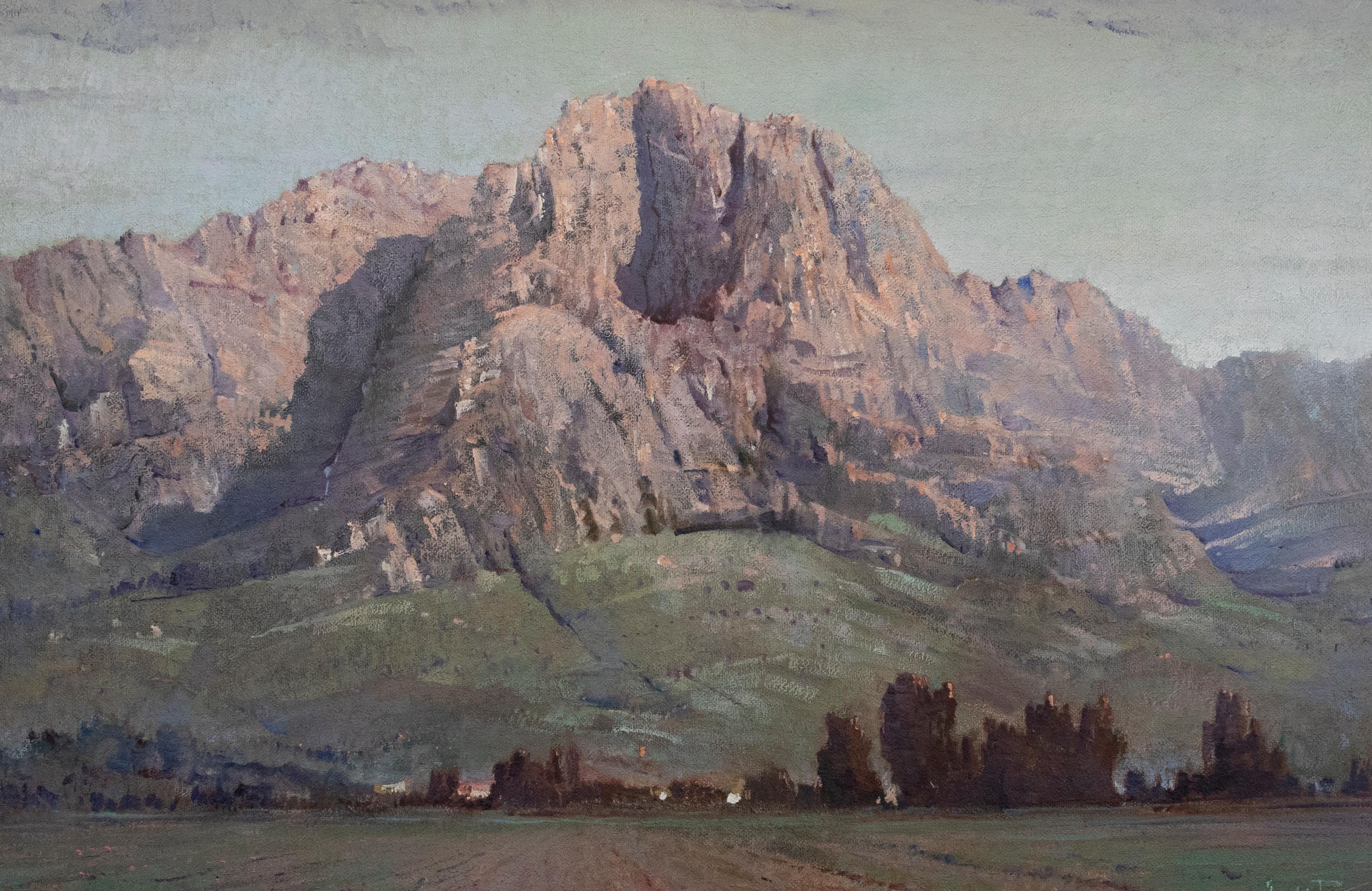 Jacobus (Jack) Pieters (1886-1977) - Óleo enmarcado de 1946, Montaña Simonsberg en venta 3