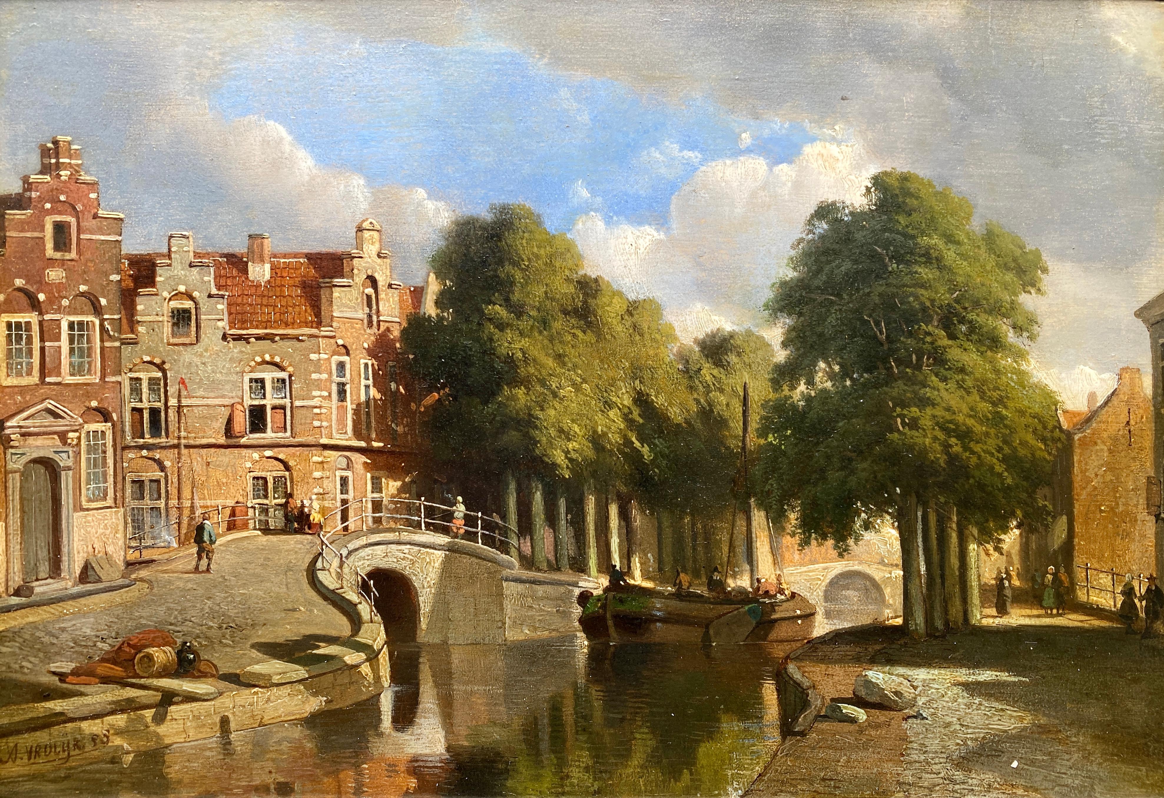 A Dutch Town View, Vrolijk Jacobus Adrianus, The Hague 1834 - 1862, Dutch Painter - Painting by Jacobus Adrianus Vrolijk