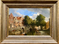 Une vue de ville néerlandaise, Vrolijk Jacobus Adrianus, La Haye 1834 - 1862, peintre néerlandais