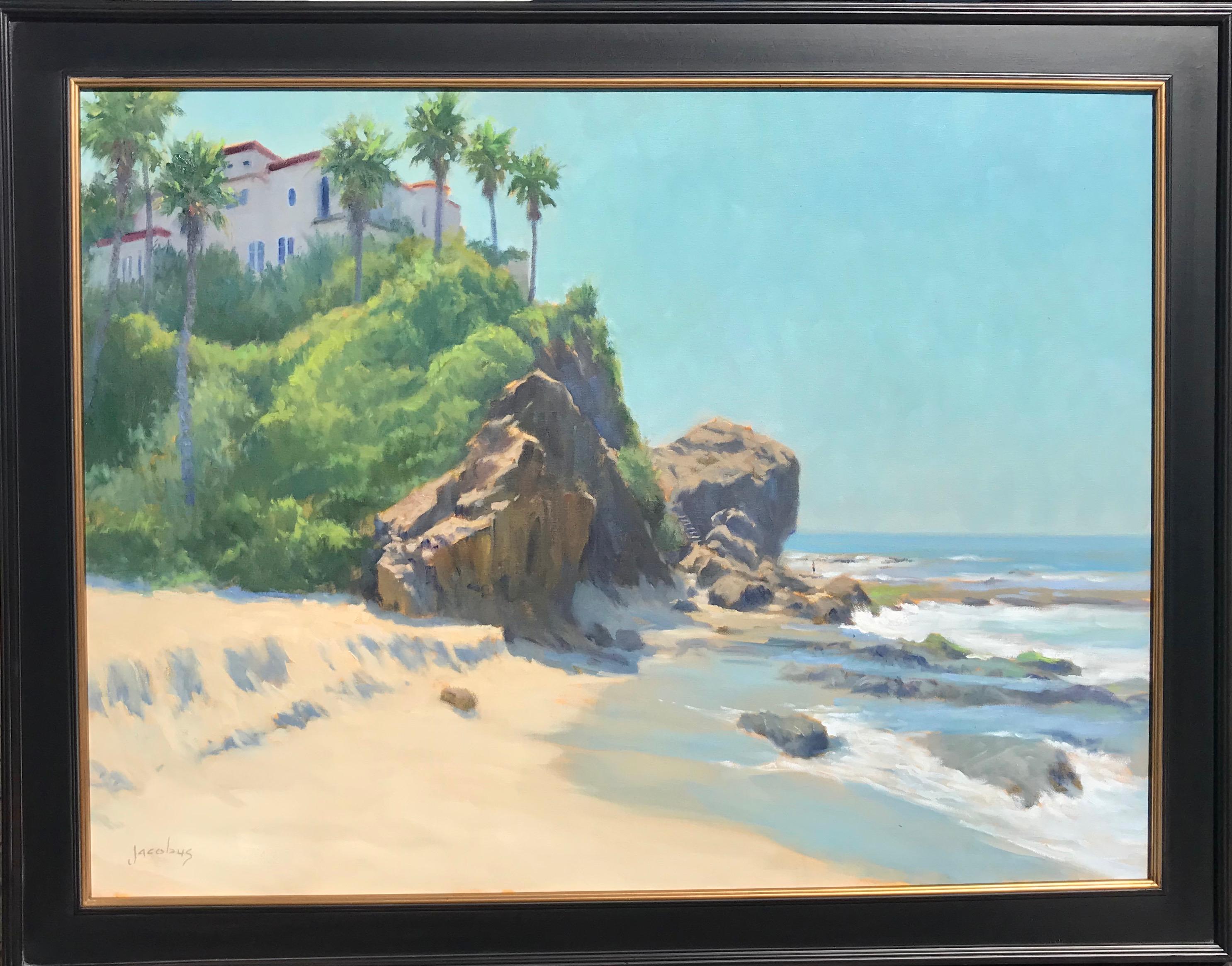An atmospheric oil painted on from a study created on location in Laguna Beach,  California by noted California artist Jacobus Baas, 