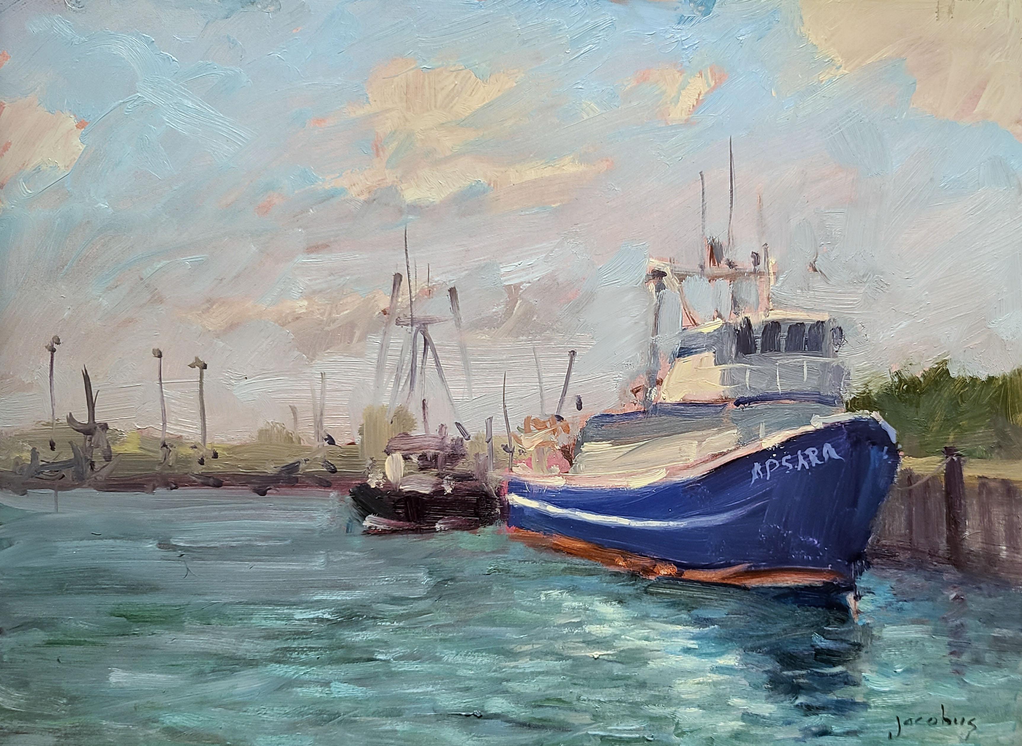 Jacobus Baas Landscape Painting - "Aspara, Honolulu Harbor "  Hawaii Plein Air Painting