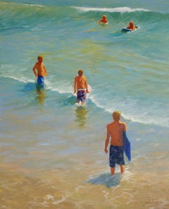 "Boogie Boarders" California Plein Air Painting by Jacobus Baas