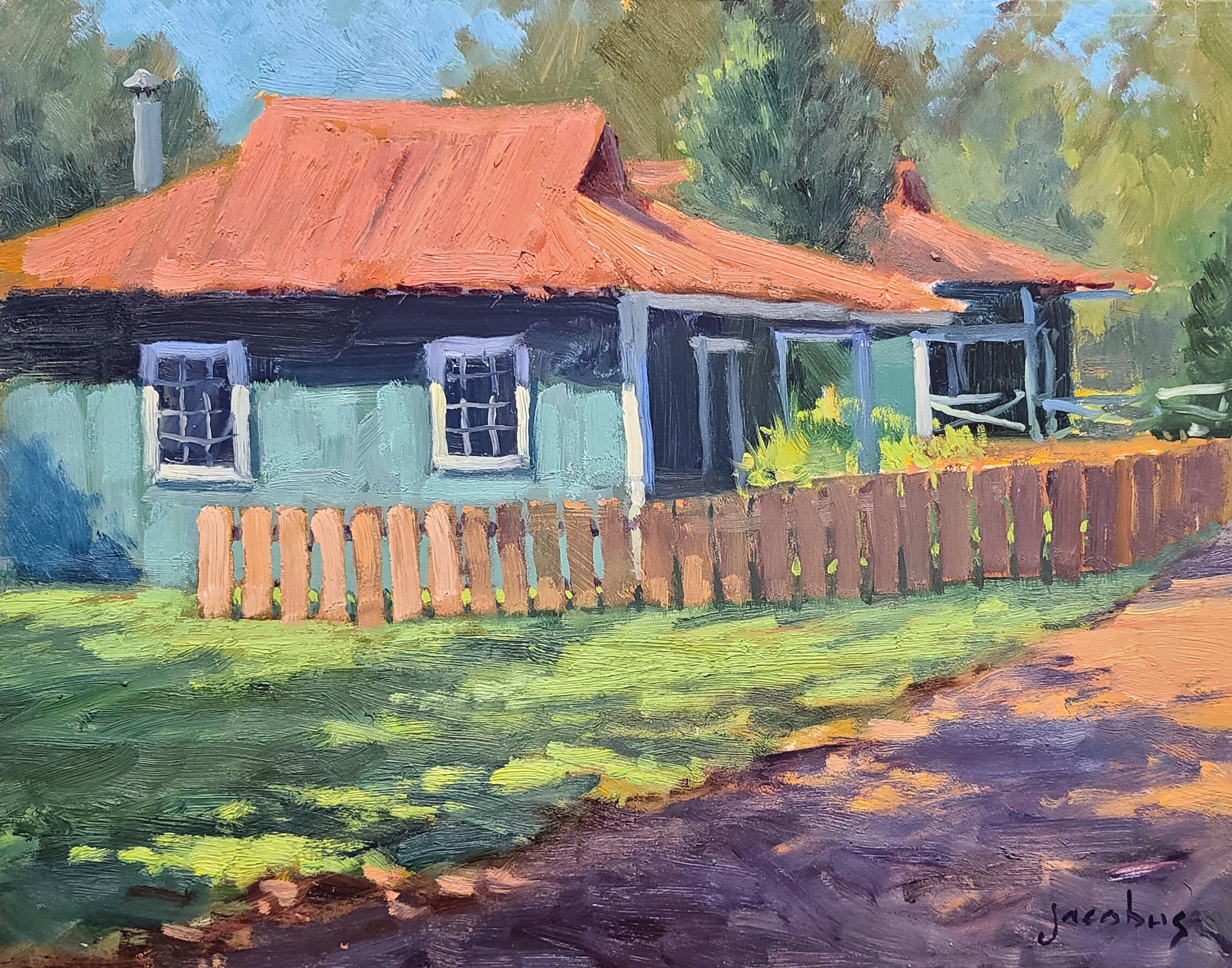 Jacobus Baas Landscape Painting - "Classic Hawaii Cottages "  Hawaii Plein Air Painting 