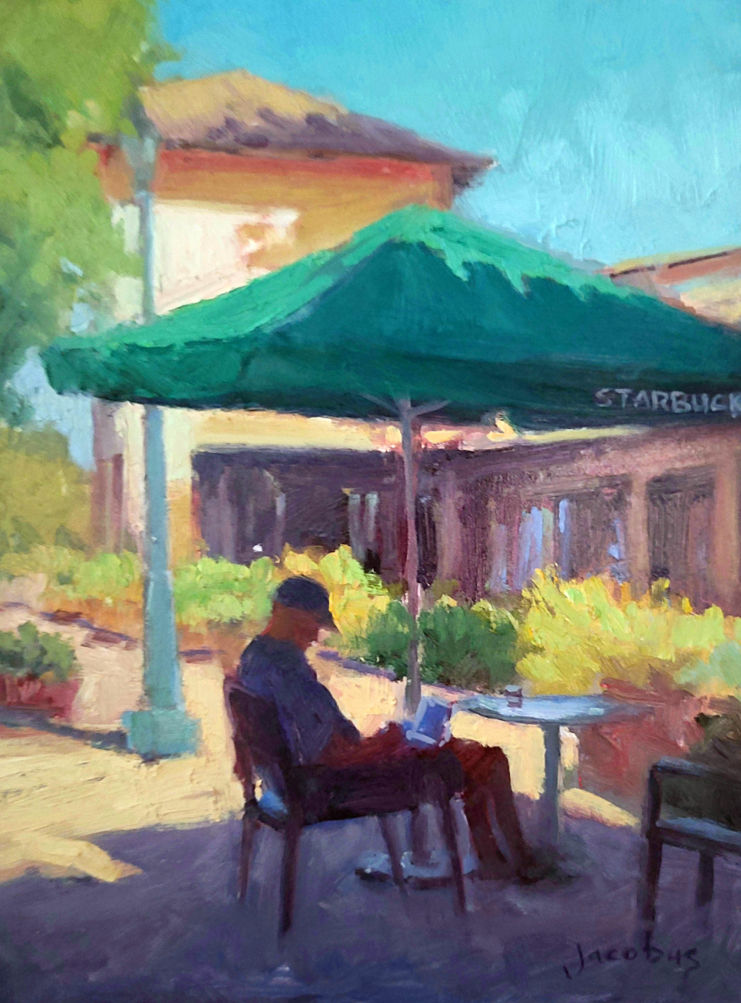 Jacobus Baas Landscape Painting - "Coffee Break"  California Plein Air Painting With Greens, Blue Sky