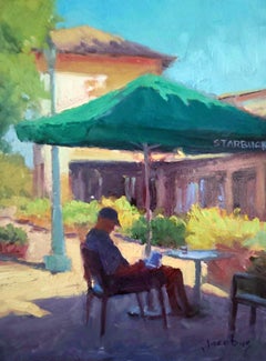 "Coffee Break"  California Plein Air Painting With Greens, Blue Sky