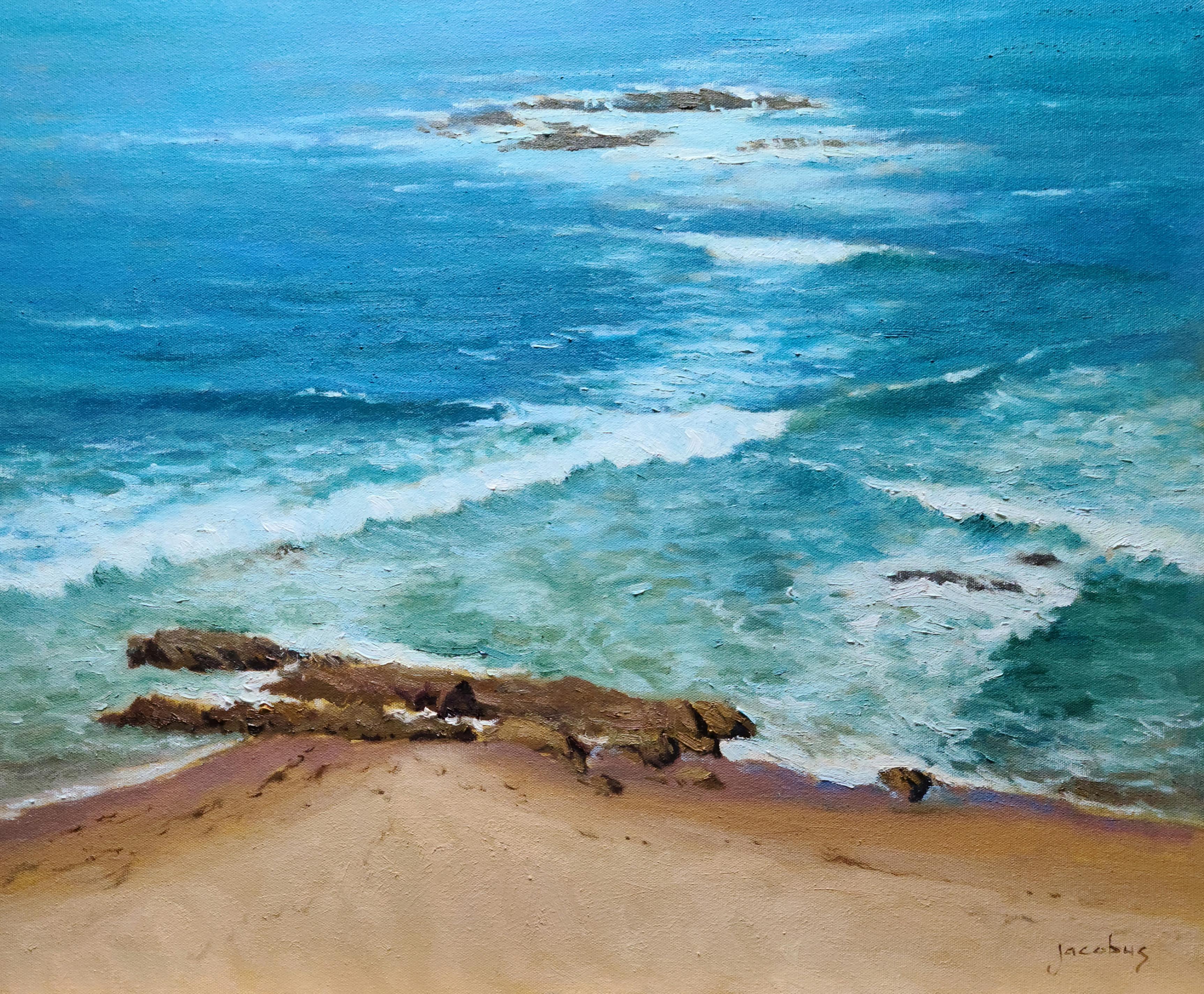 Jacobus Baas Landscape Painting - "Criss Cross Waves"  Laguna Beach California Seascape