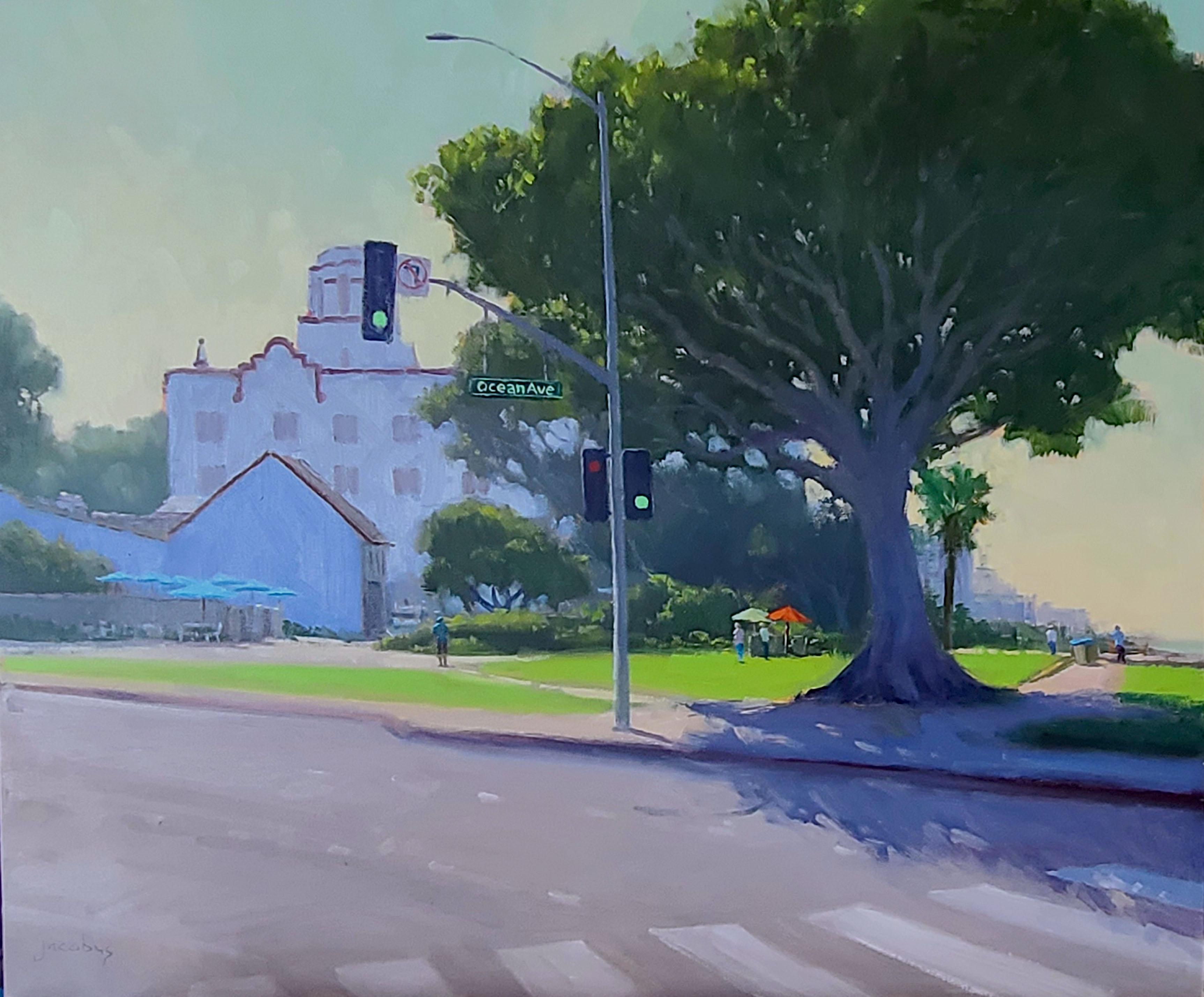 Jacobus Baas Landscape Painting - "Crosswalk at Ocean" Laguna Beach California Plein Air Painting