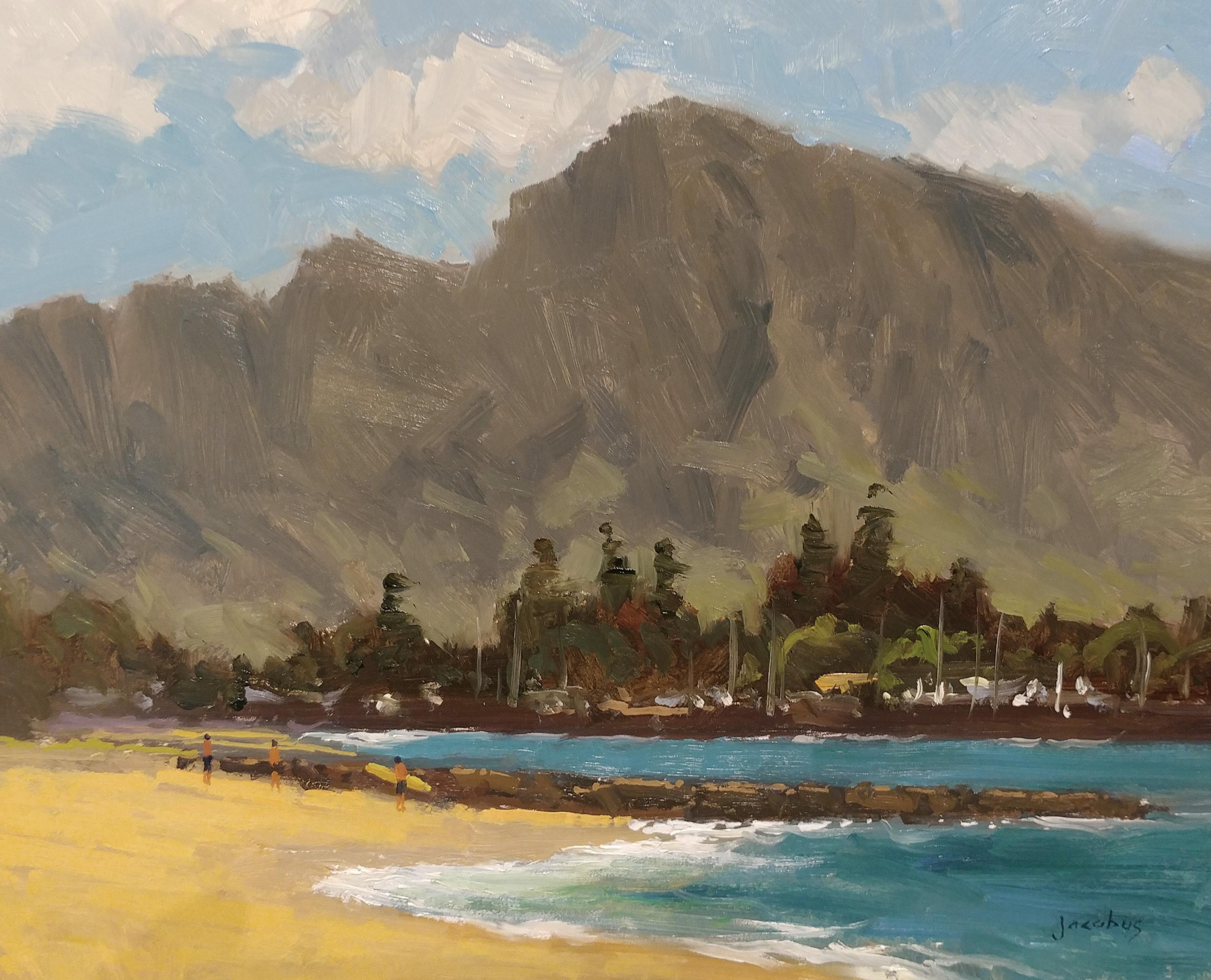 Jacobus Baas Landscape Painting - "Haleiwa Beach" North Shore Hawaii Plein Air Oil Painting 