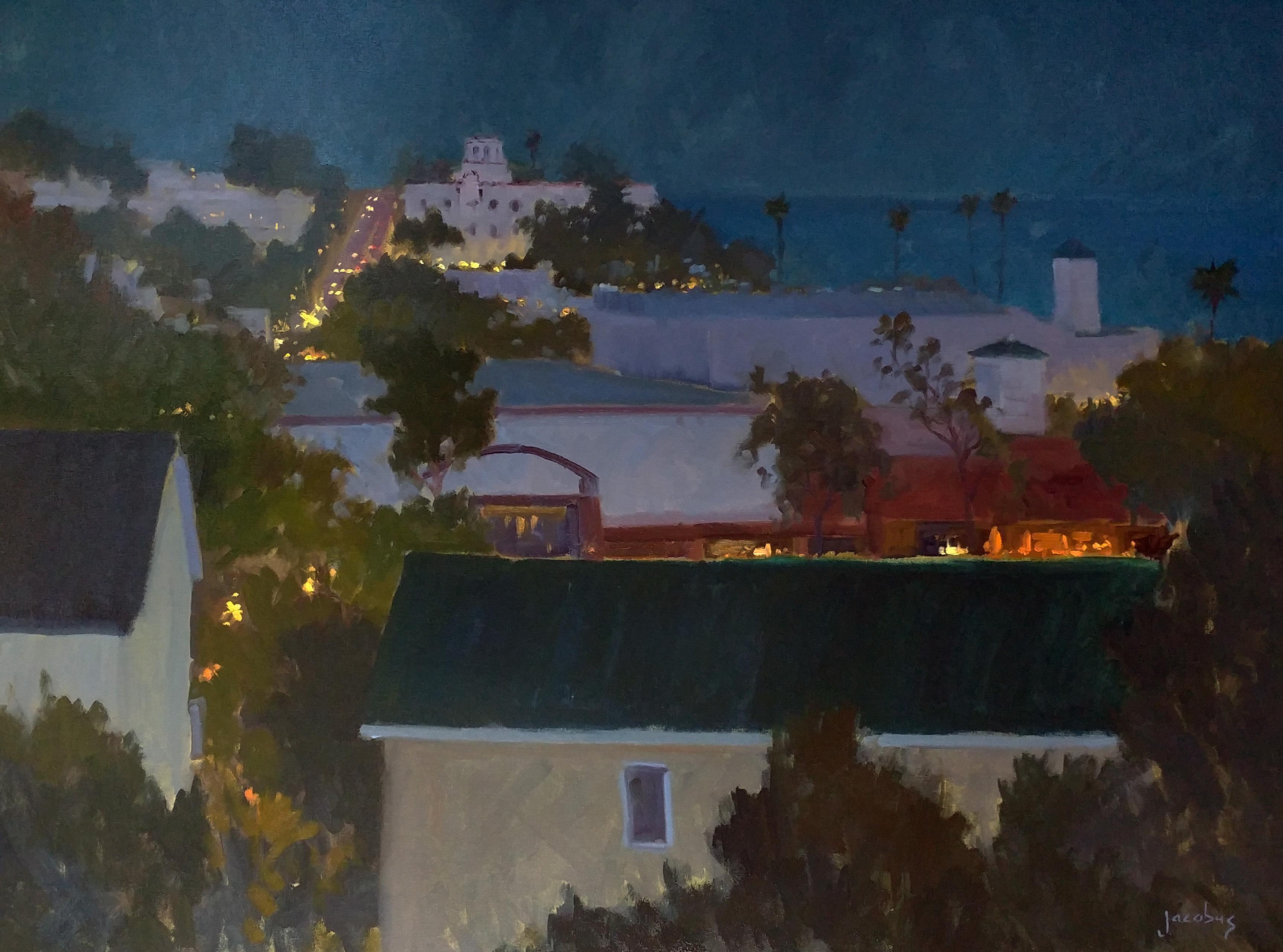 Jacobus Baas Landscape Painting - "Laguna Night Light"  Southern California Night Scene Plein Air Painting