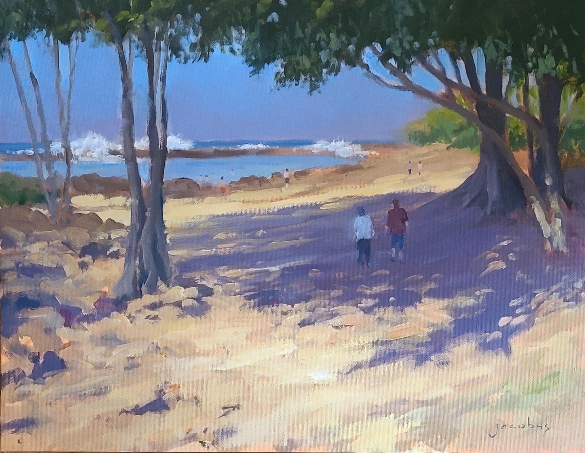 Jacobus Baas Landscape Painting – „Midday Shadows Shark Cove“  Pleinair-Gemälde auf Hawaii 