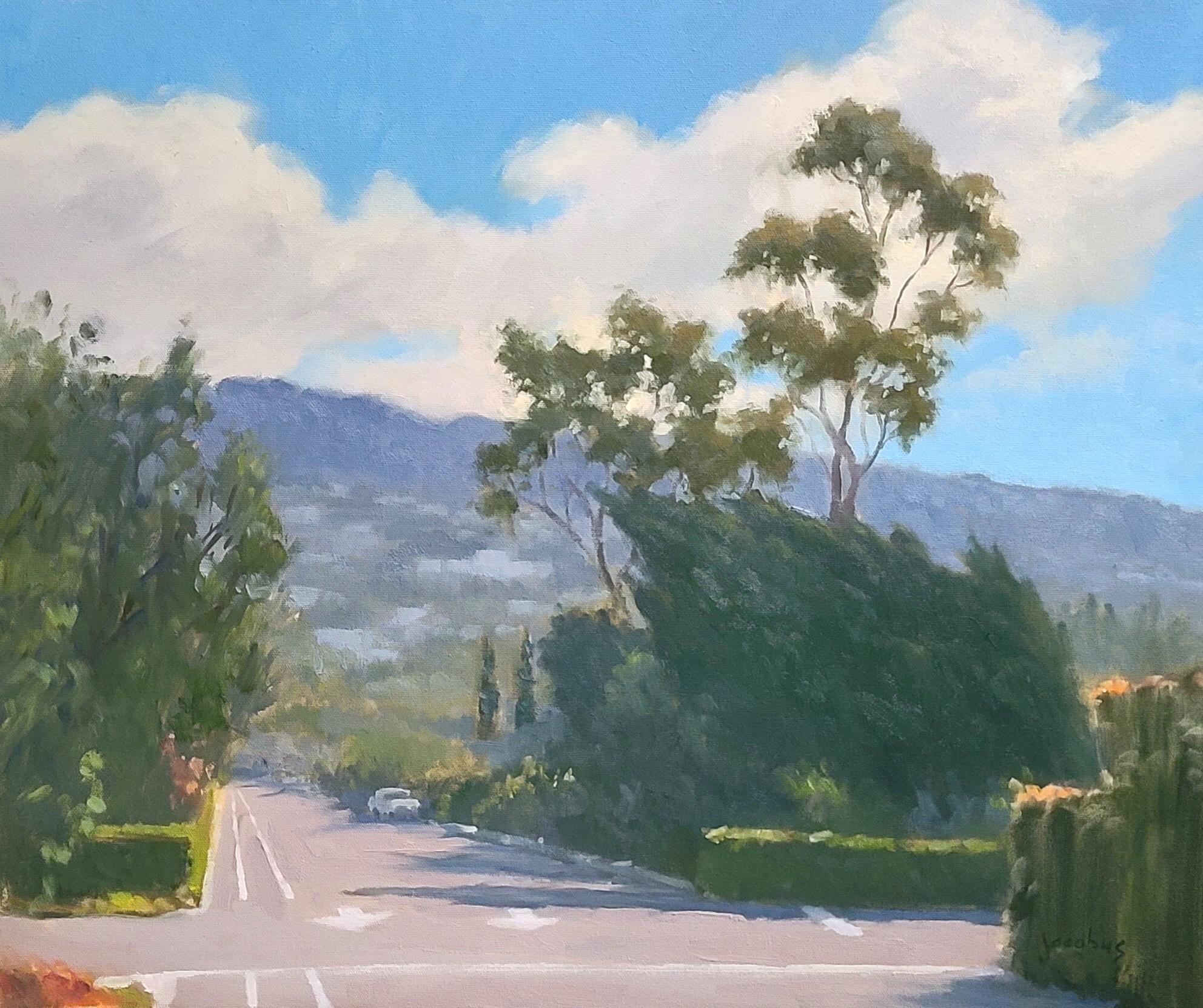 Jacobus Baas Landscape Painting – „Morning View From Monterey“ Südkalifornisches Plein Air-Gemälde 