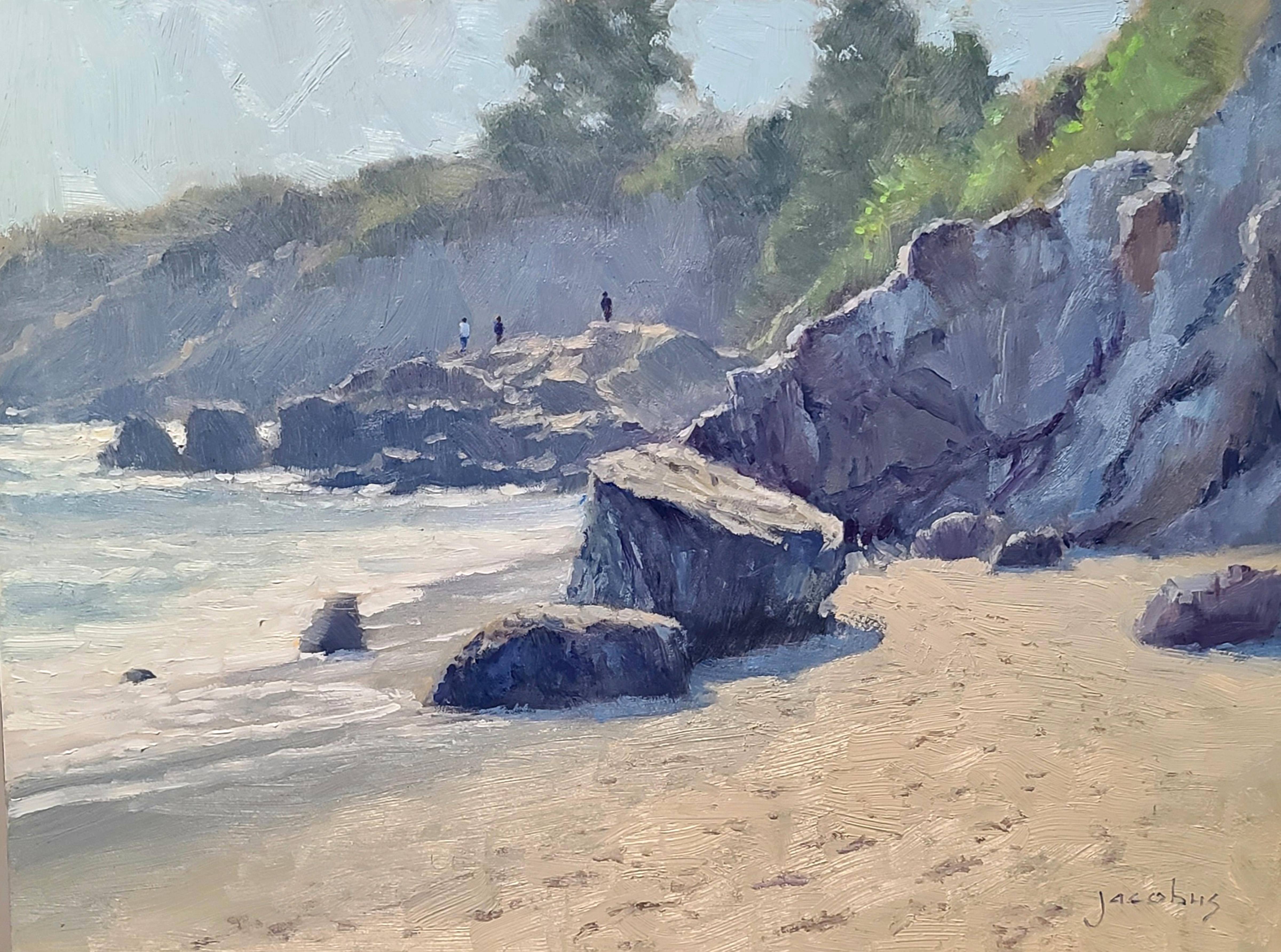 Jacobus Baas Landscape Painting - "On The Rocks, Heisler Park" Southern California Coastal Scene