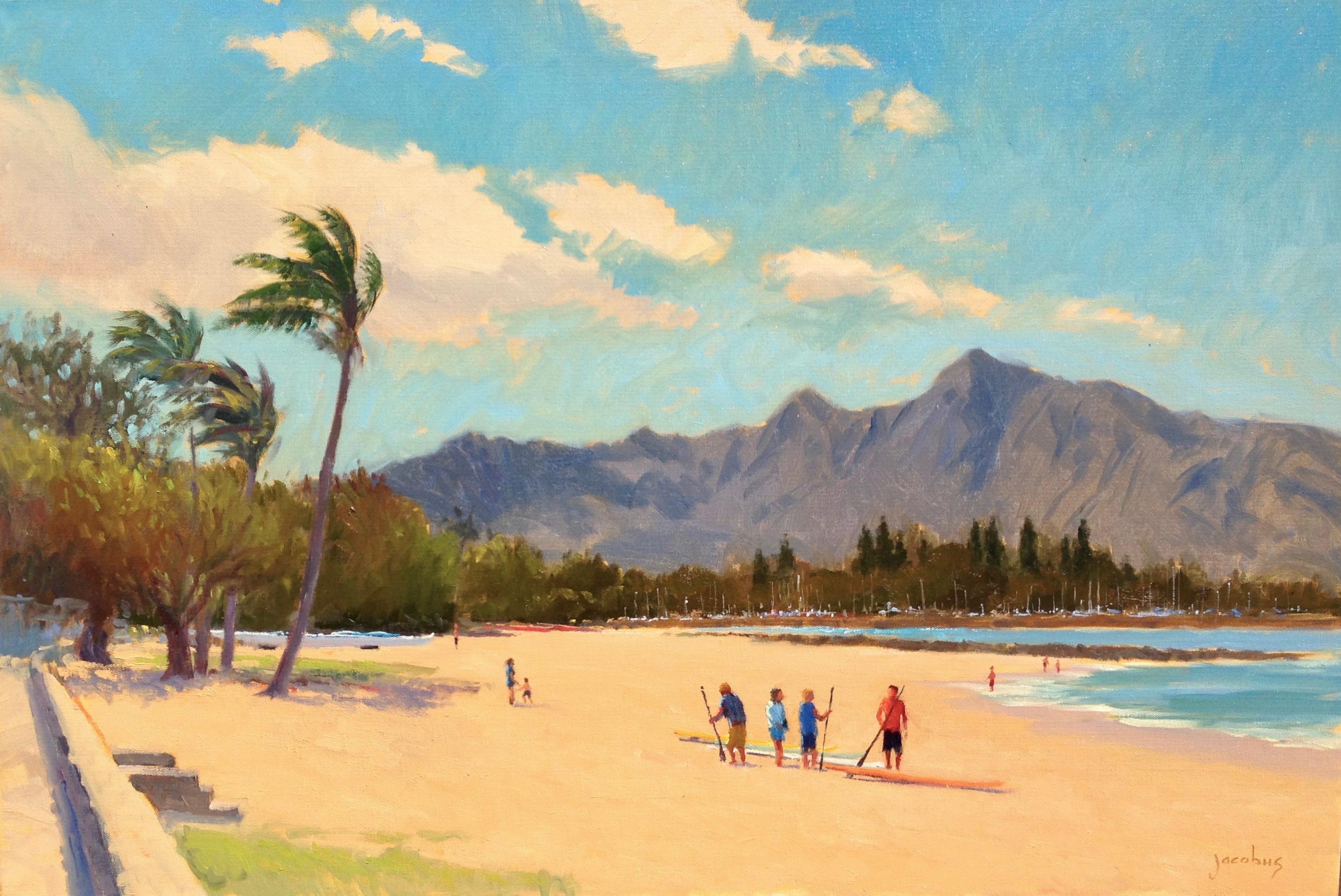 "Paddle Board Lesson" North Shore Hawaii Plein Air Oil Painting 