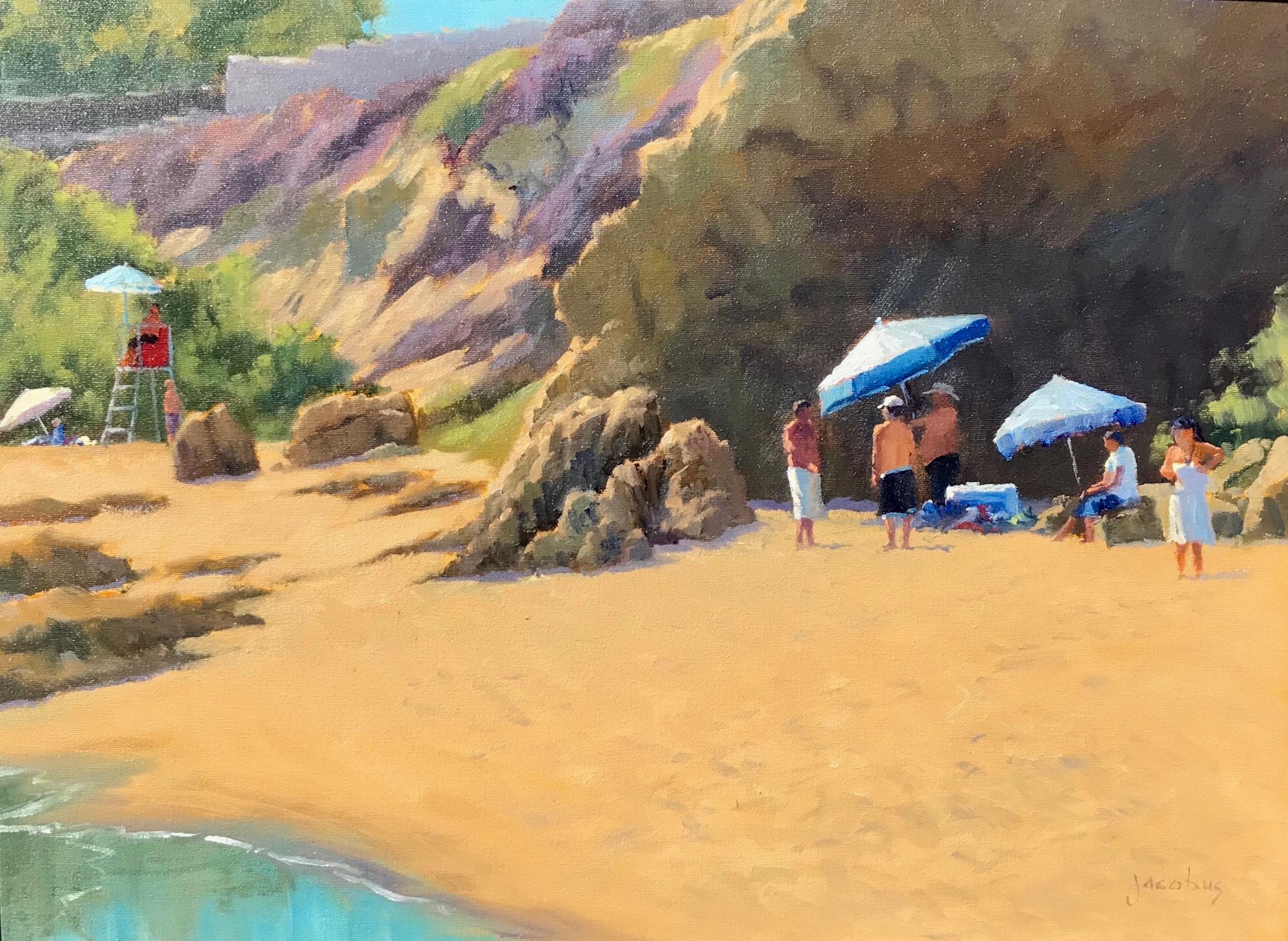 Jacobus Baas Landscape Painting - "Picnic At Divers Cove" Southern California Coastal Scene