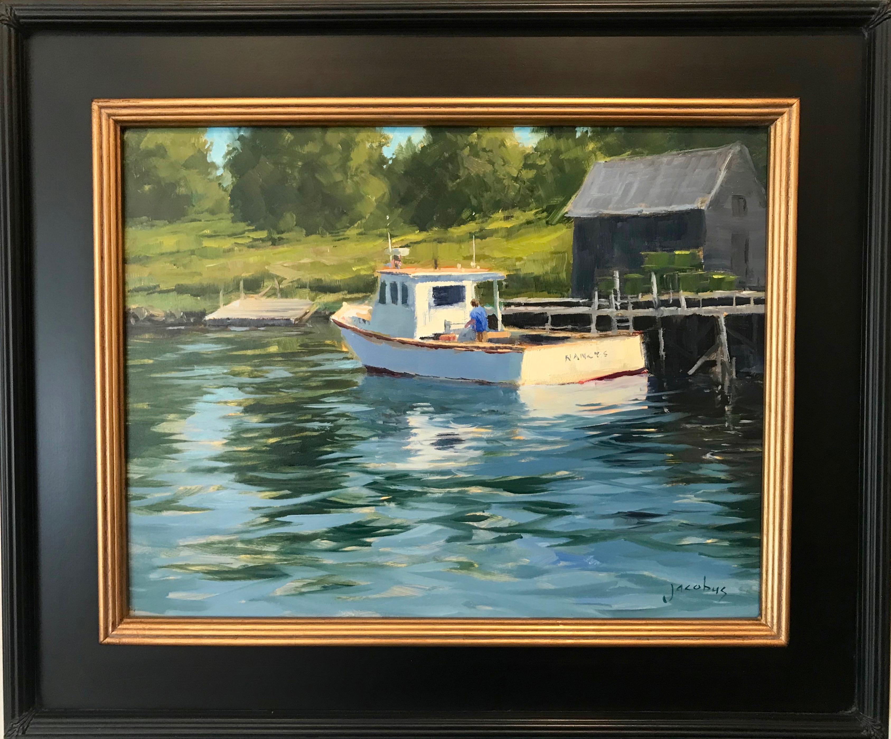 Peinture à l'huile en plein air Coastal Maine « Point Clyde Reflections » - Painting de Jacobus Baas