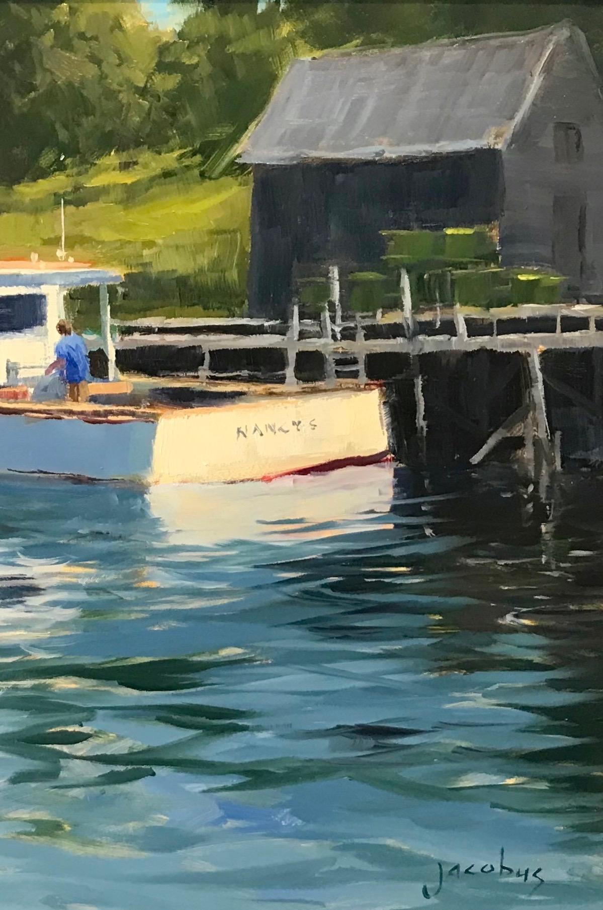 Peinture à l'huile en plein air Coastal Maine « Point Clyde Reflections » - Impressionnisme Painting par Jacobus Baas