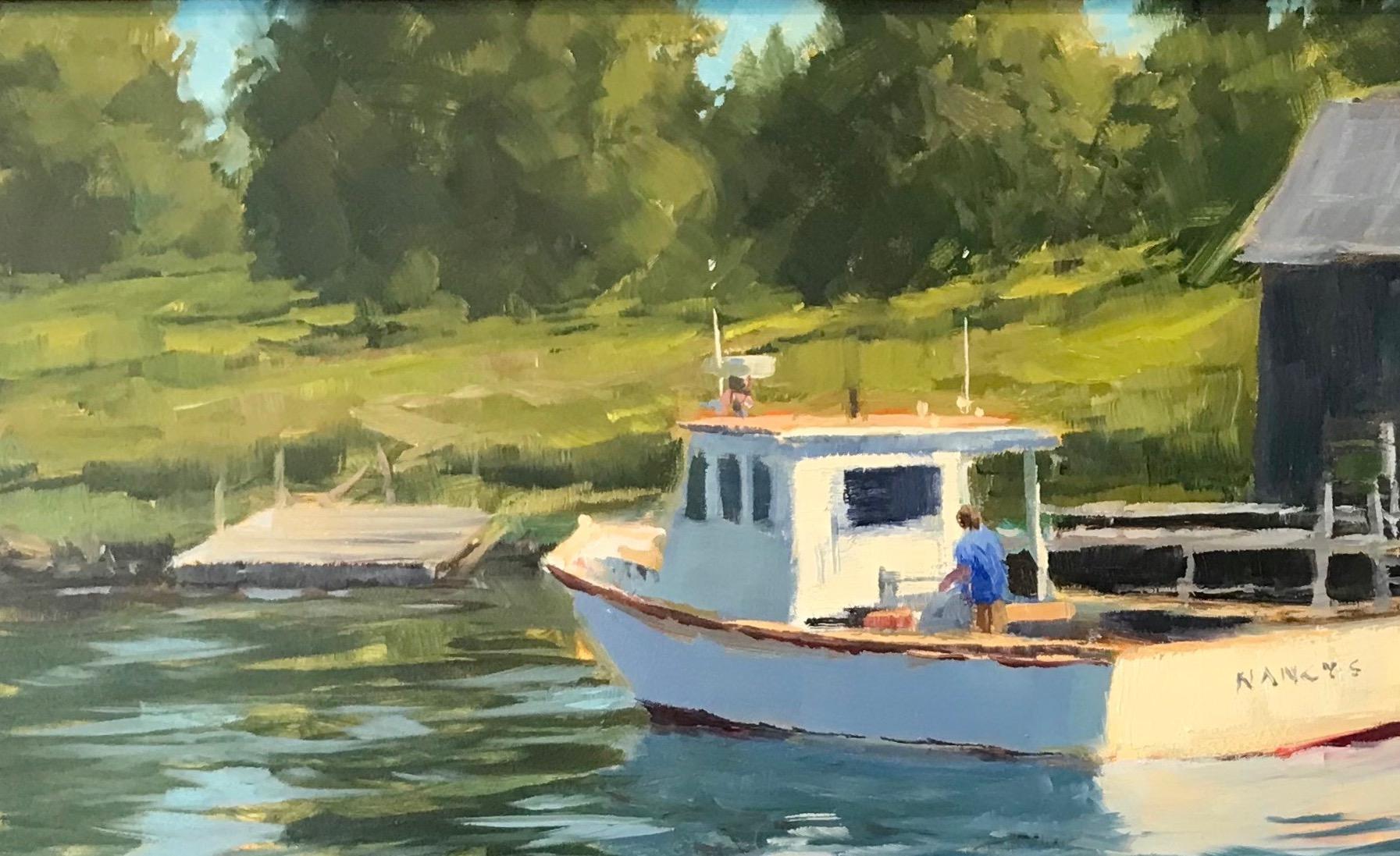 Peinture à l'huile en plein air Coastal Maine « Point Clyde Reflections » - Marron Landscape Painting par Jacobus Baas