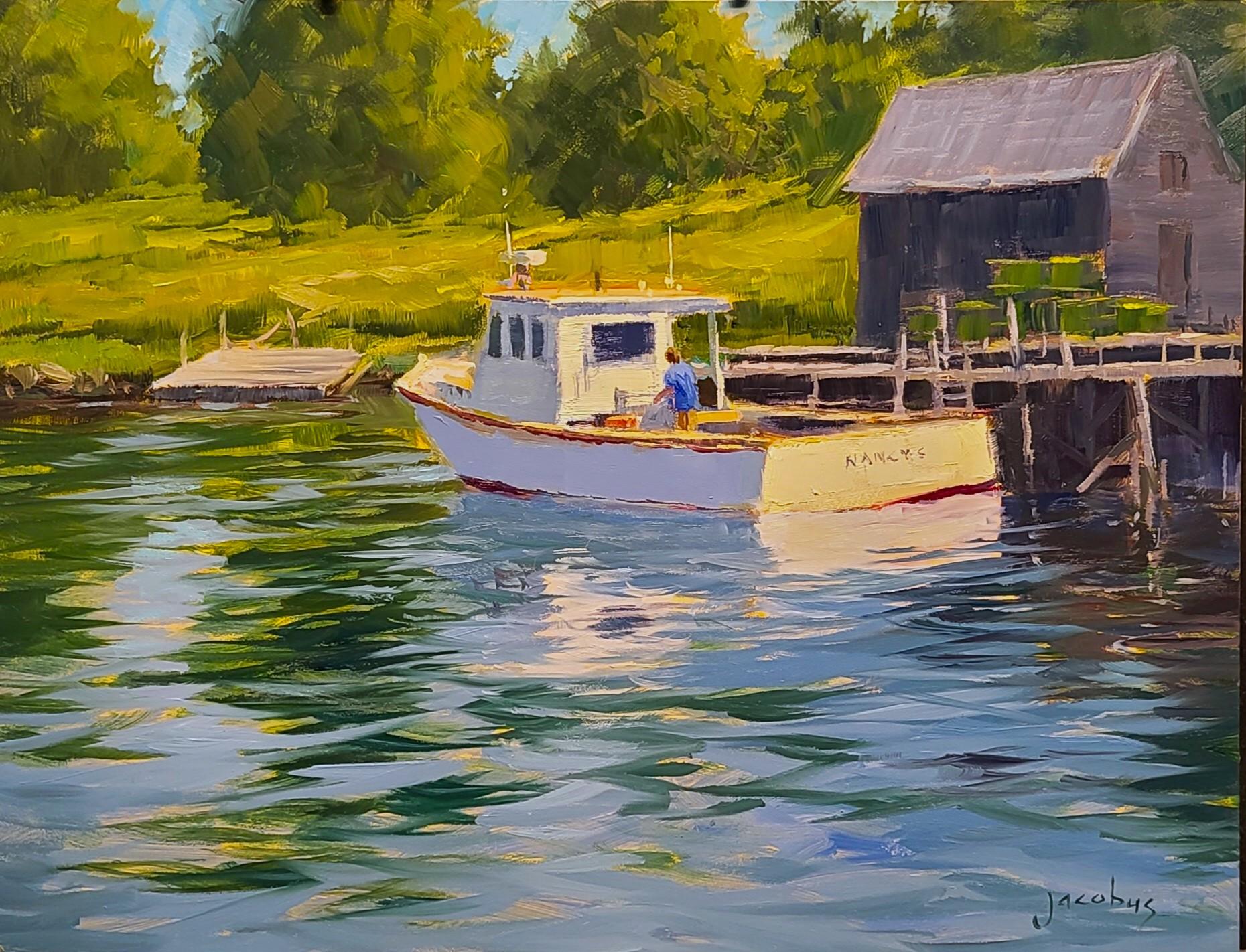 Landscape Painting Jacobus Baas - Peinture à l'huile en plein air Coastal Maine « Point Clyde Reflections »