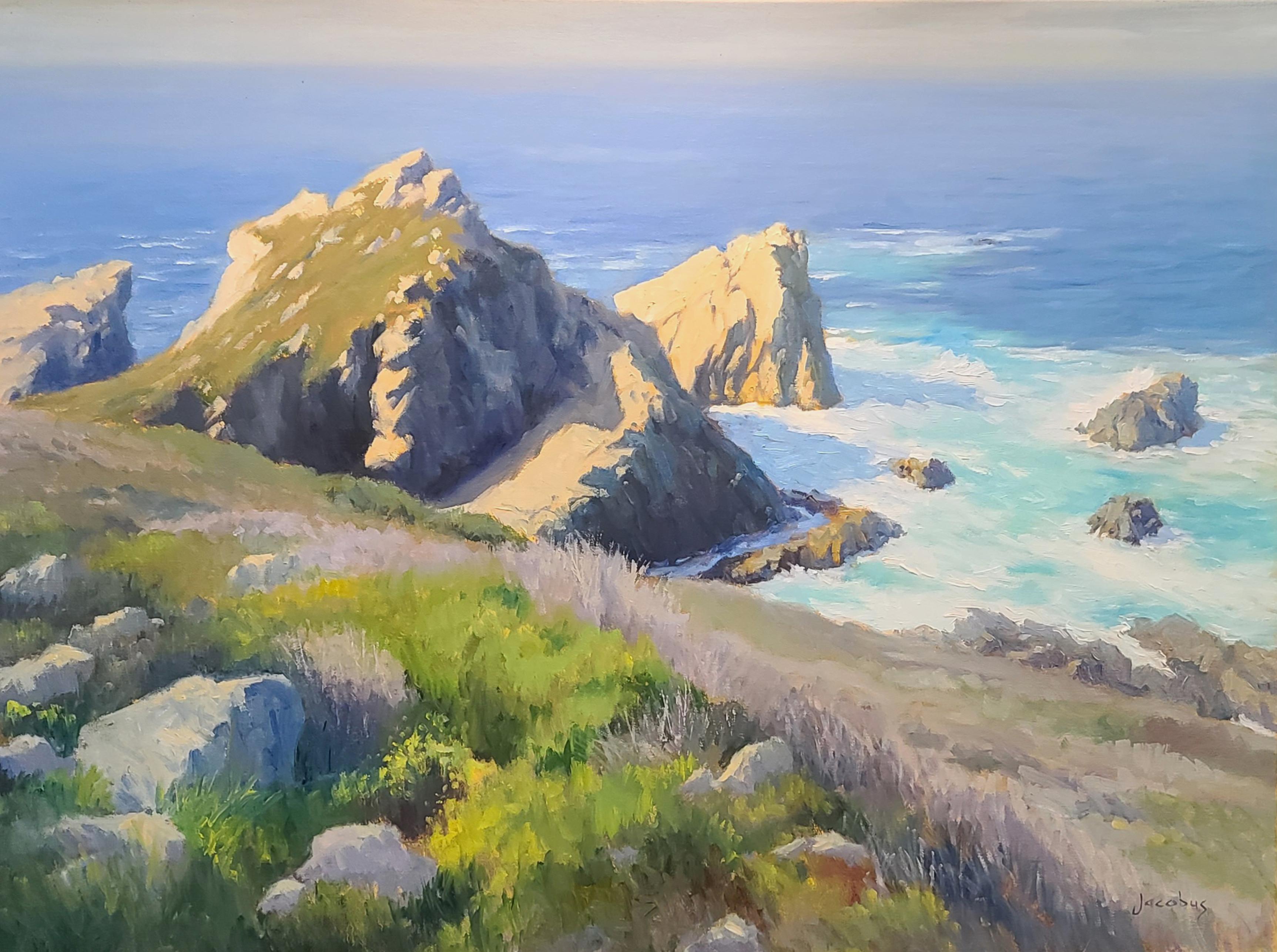 Jacobus Baas Landscape Painting - "Rocky Point Cliffs, Big Sur" Central California Coastal Scene
