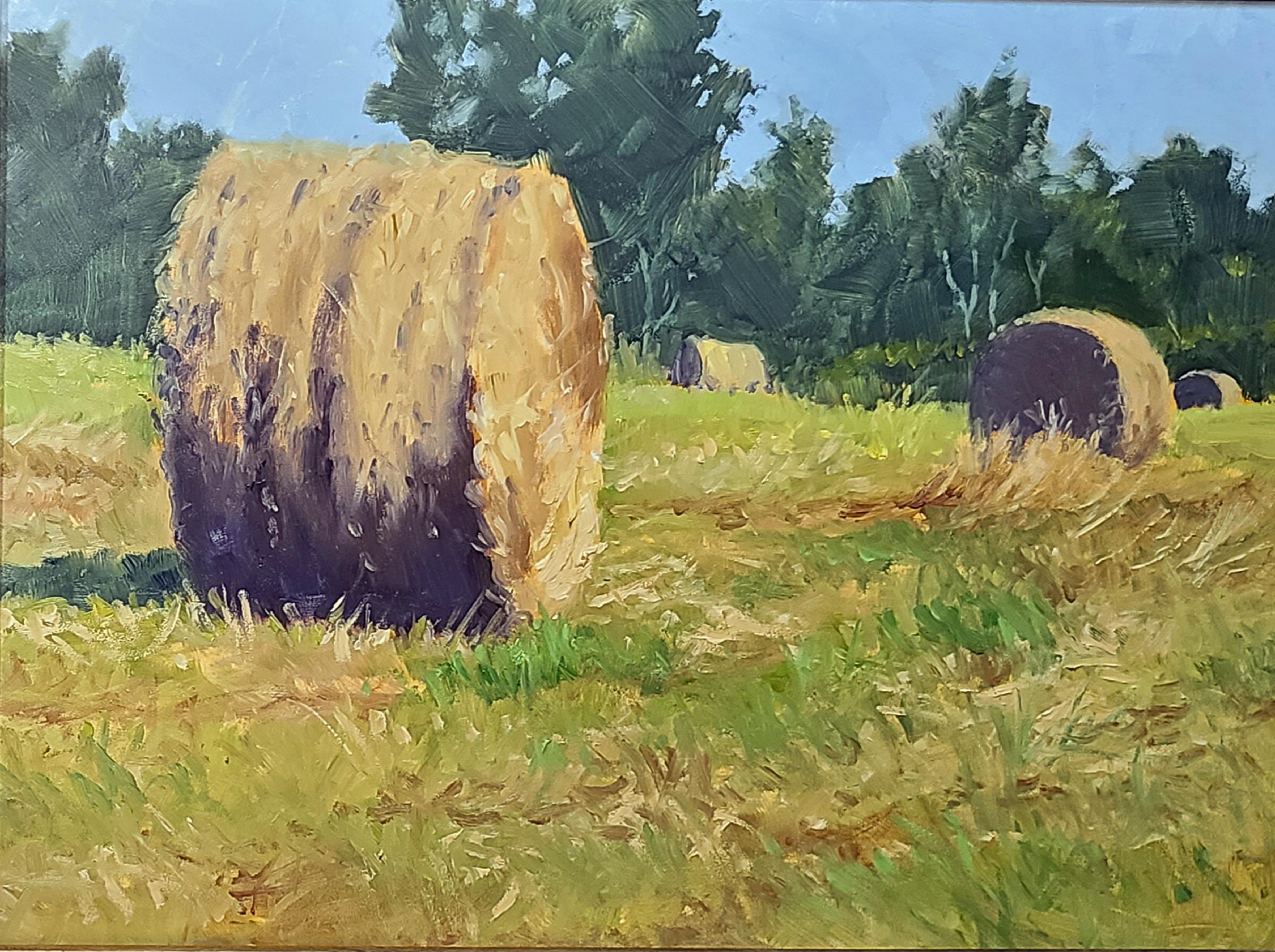 Jacobus Baas Landscape Painting - "Rolls of Hay" Sunny Maine Scene