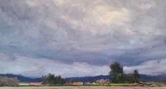 "Storm Clouds Over Flower Fields" California Plein Air Painting with Green, Reds