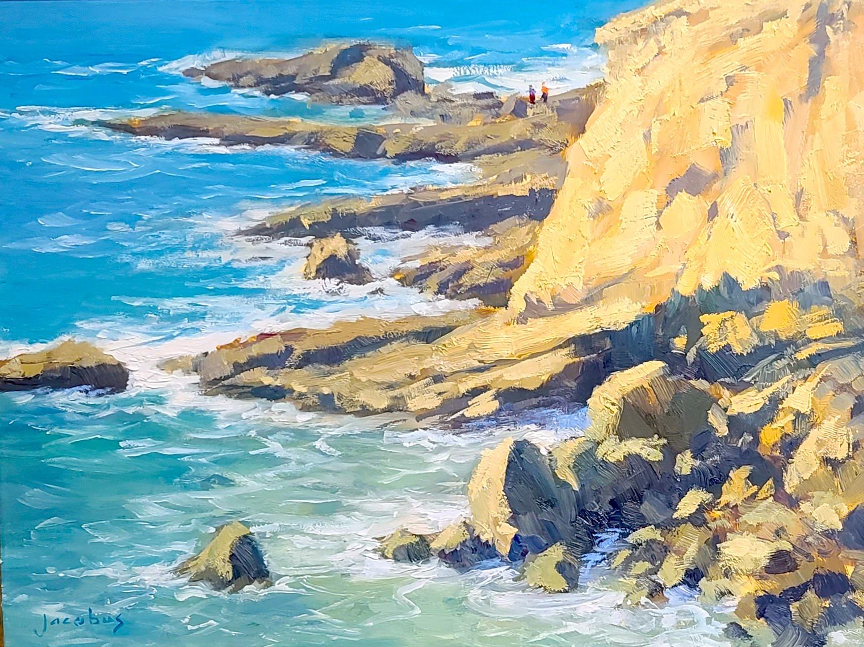 Jacobus Baas Landscape Painting - "Sunlit Cliffs, Heisler Park"  Southern California Coastal Scene