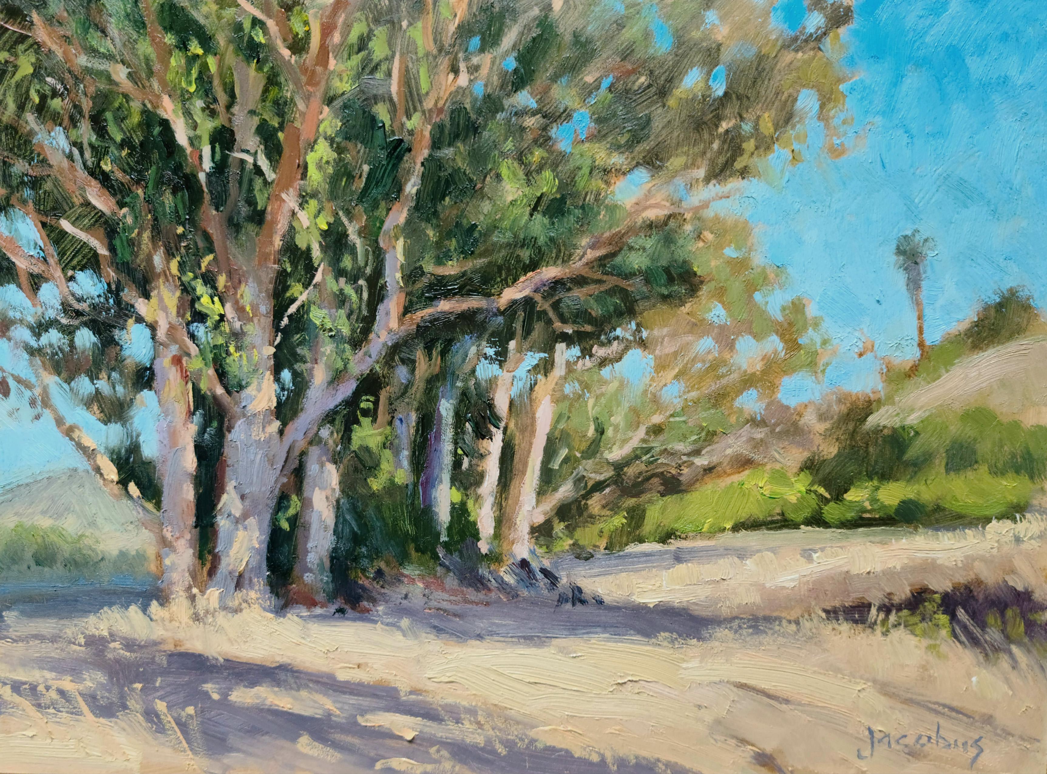 Jacobus Baas Landscape Painting - "Sunny Day"  California Plein Air Painting With Greens, Tans and  Blues