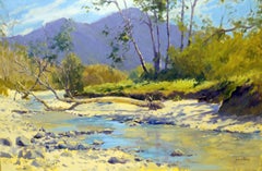 "Sycamores"  Southern California Landscape Painting With Reflecting Stream