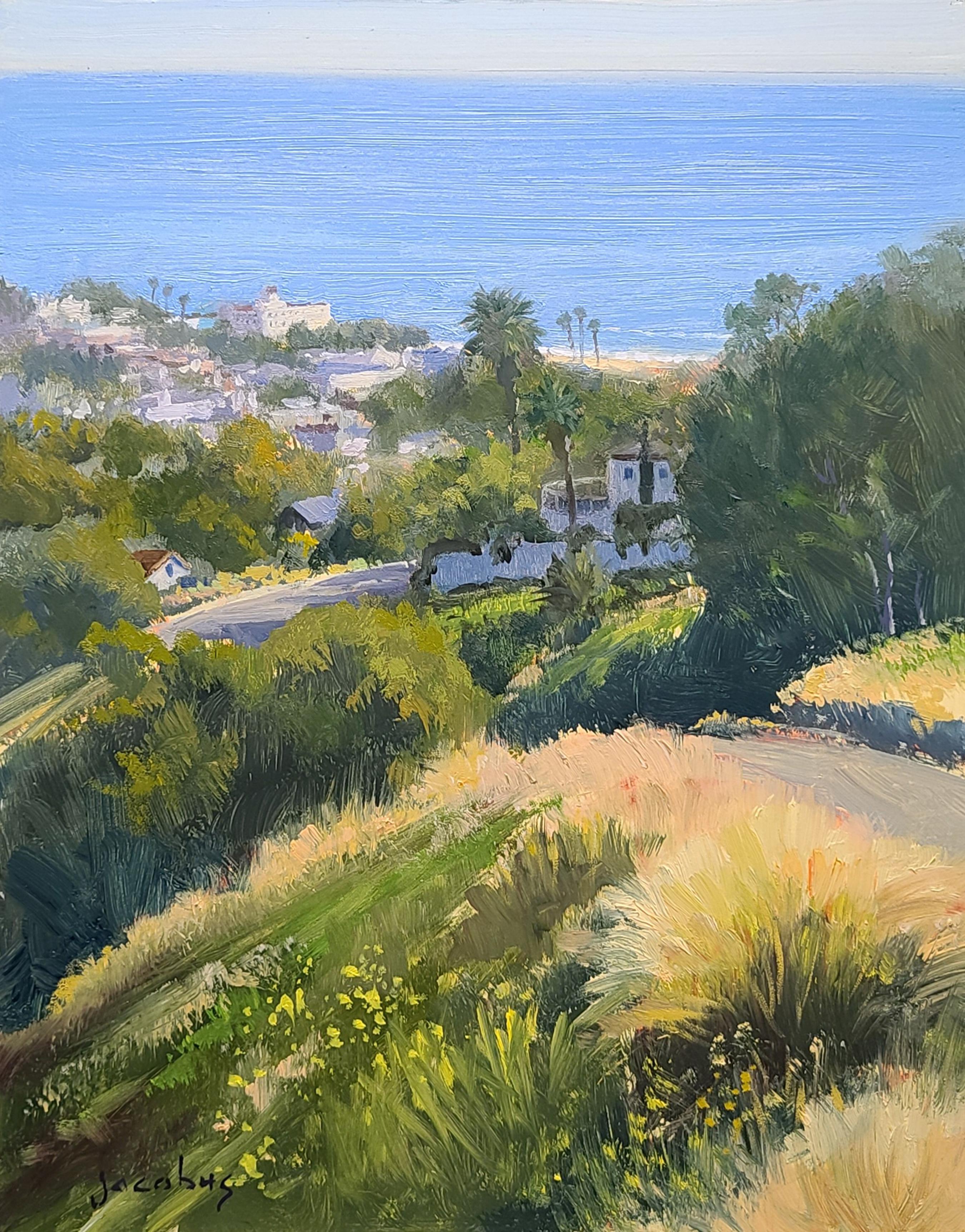 Jacobus Baas Landscape Painting - "View From Above Poplar Street" Southern California Coastal Scene
