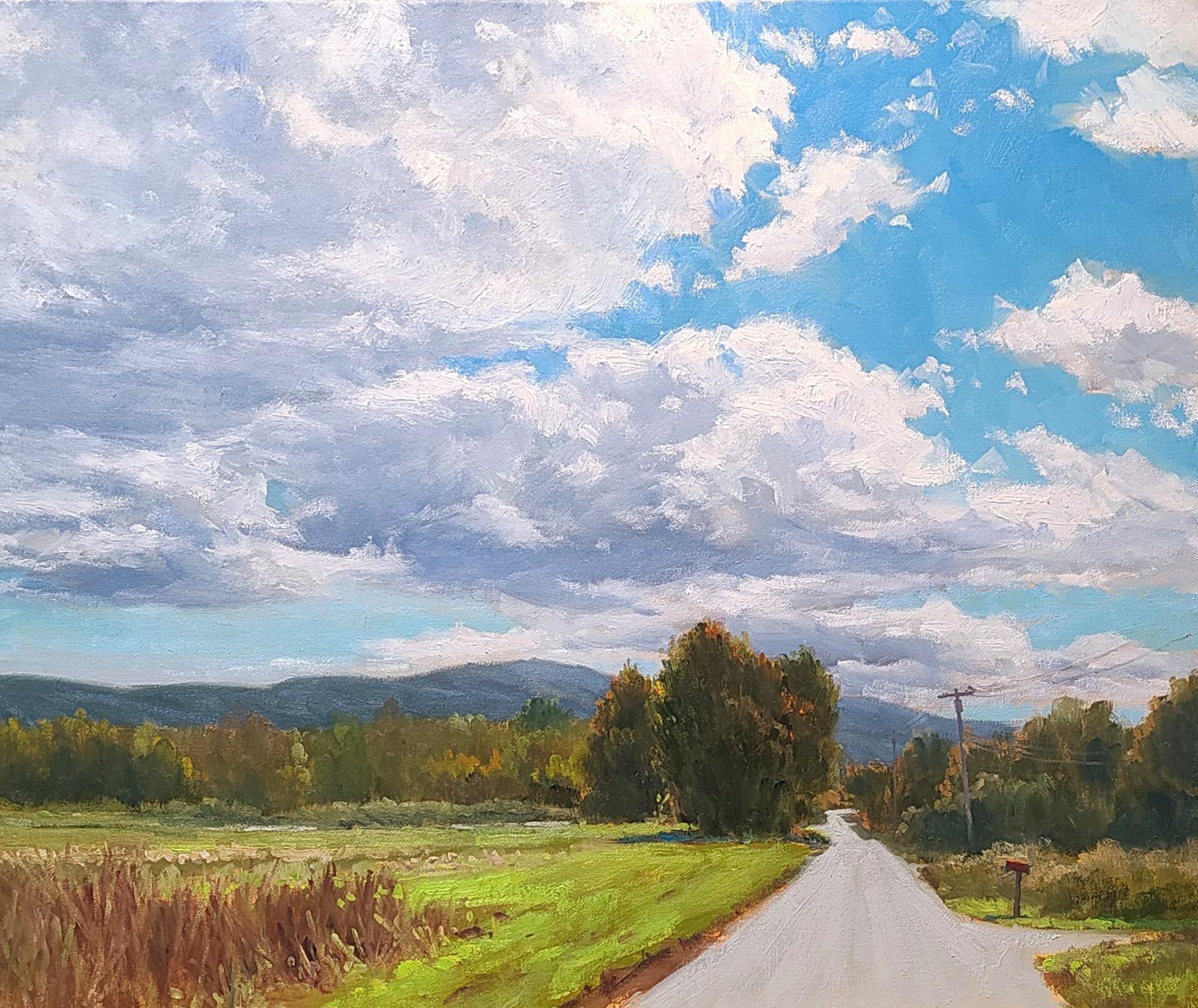 Jacobus Baas Landscape Painting - "Windblown Clouds" Sunny Maine Scene