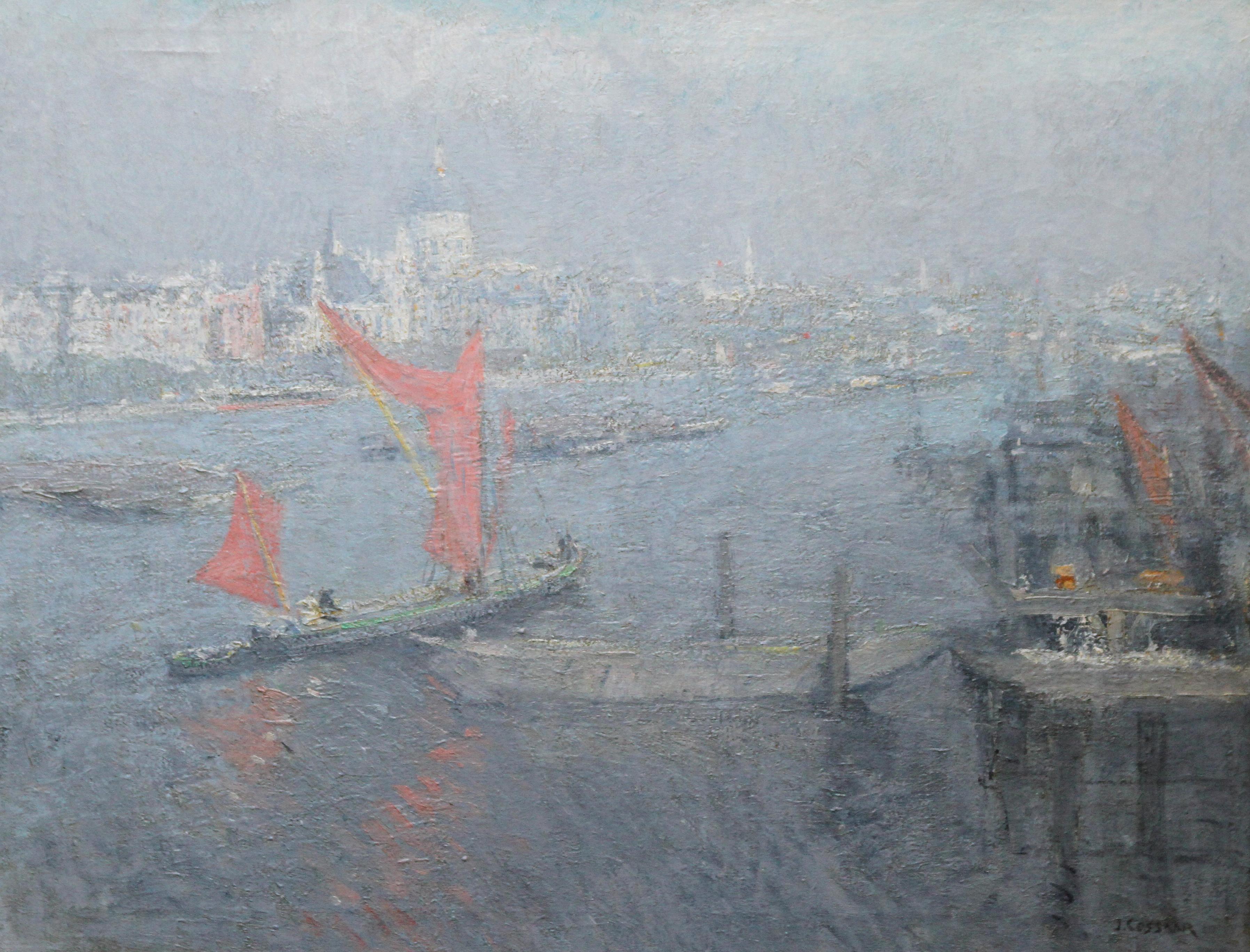 London St Paul's from the Thames - Impressionist 1920s landscape oil painting - Painting by Jacobus Cossaar