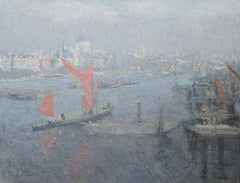London St Paul's from the Thames - Impressionist 1920s landscape oil painting