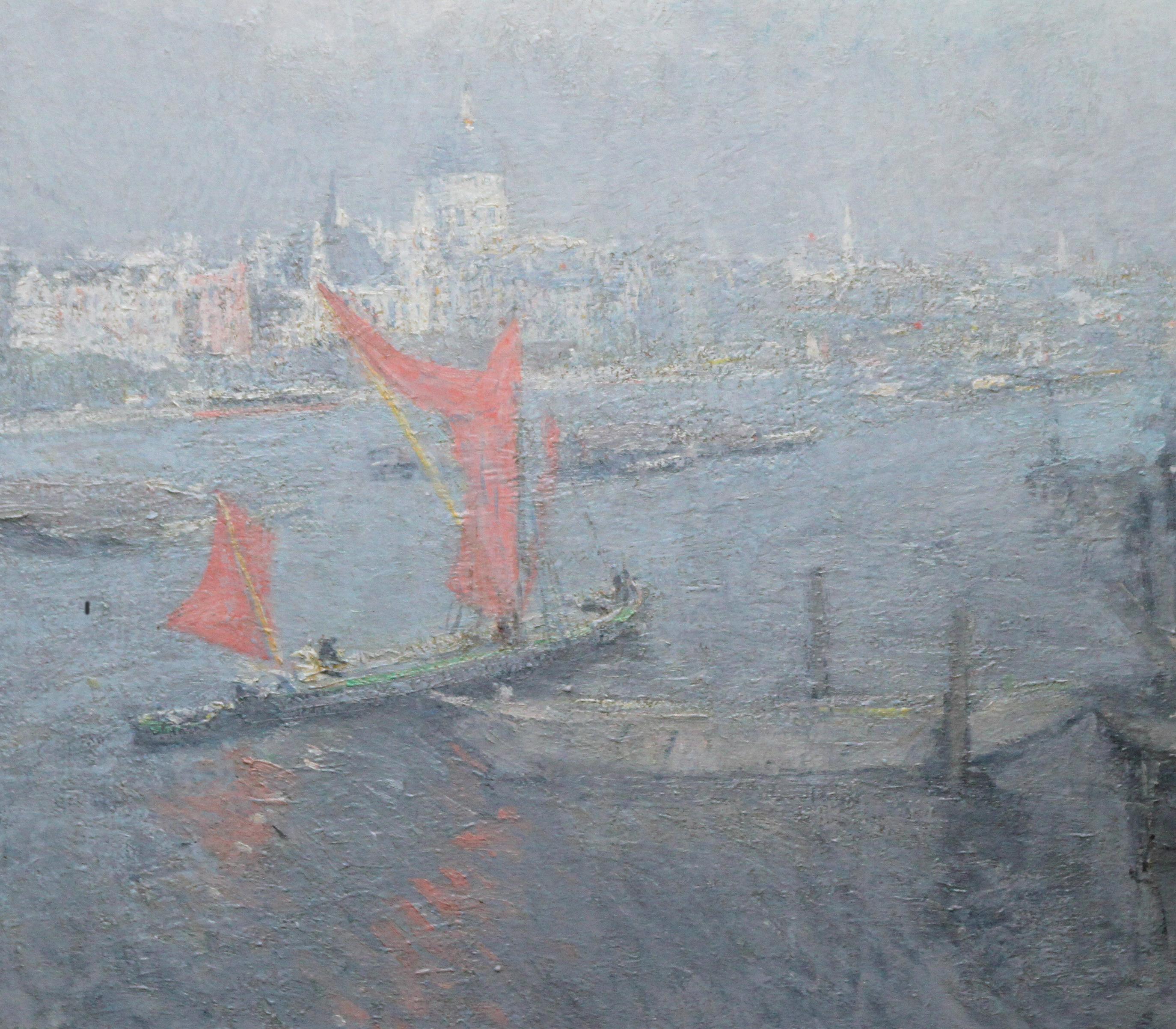 Londoner St. Paul's from the Thames - Impressionistisches Landschaftsgemälde aus den 1920er Jahren (Post-Impressionismus), Painting, von Jacobus Cossaar