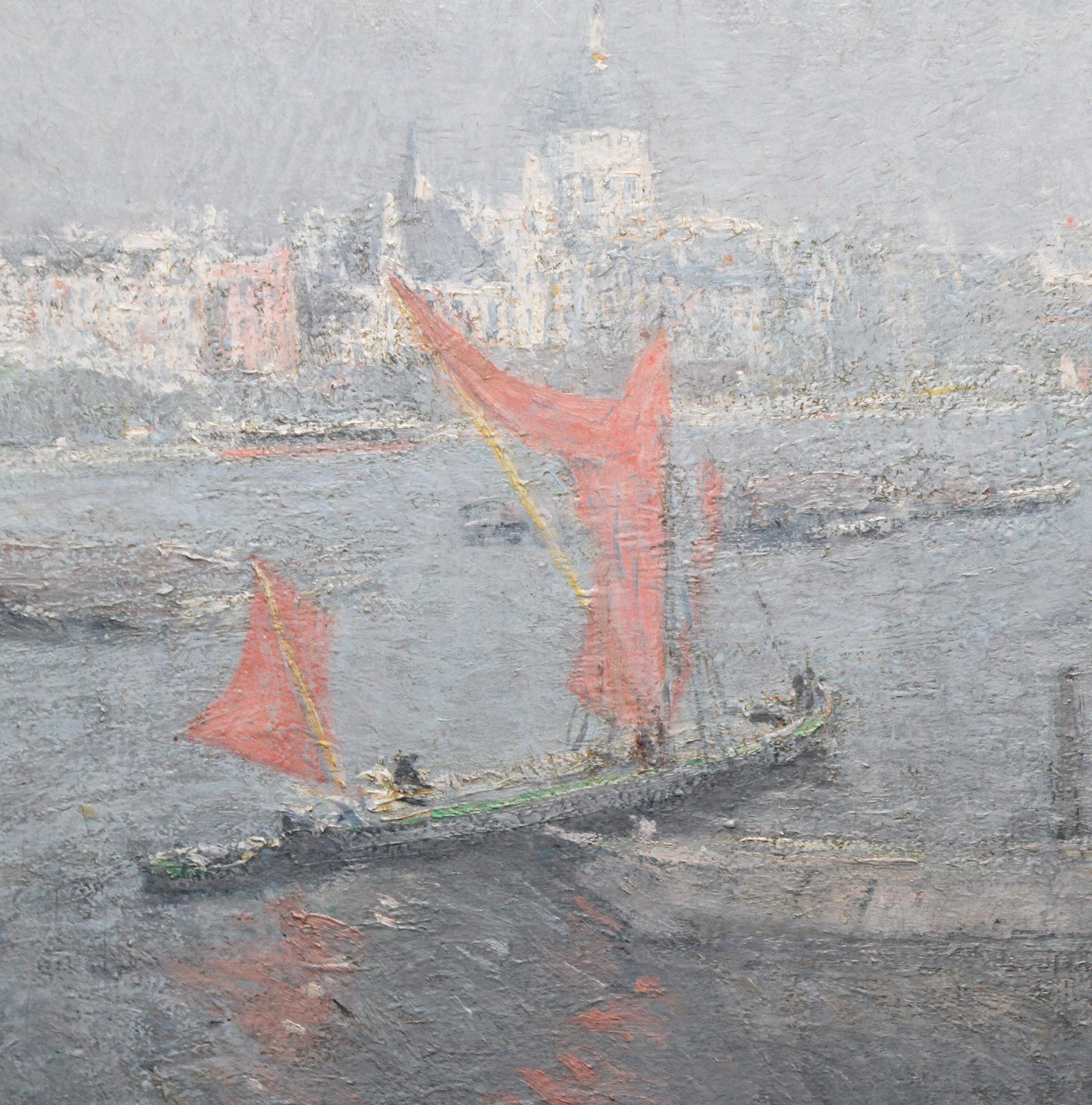 London St Paul's from the Thames - Impressionist 1920s landscape oil painting For Sale 1