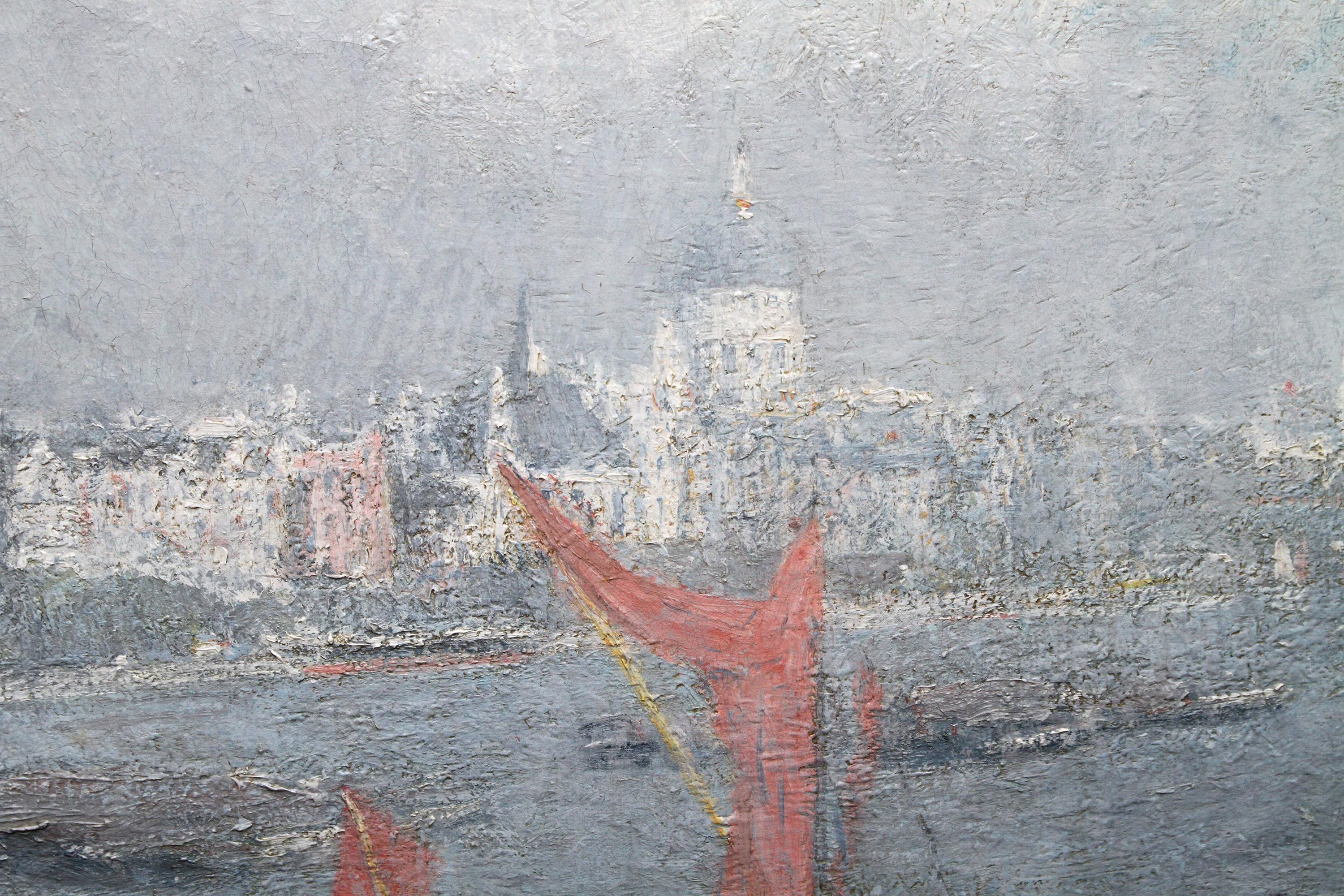 London St Paul's from the Thames - Impressionist 1920s landscape oil painting For Sale 2