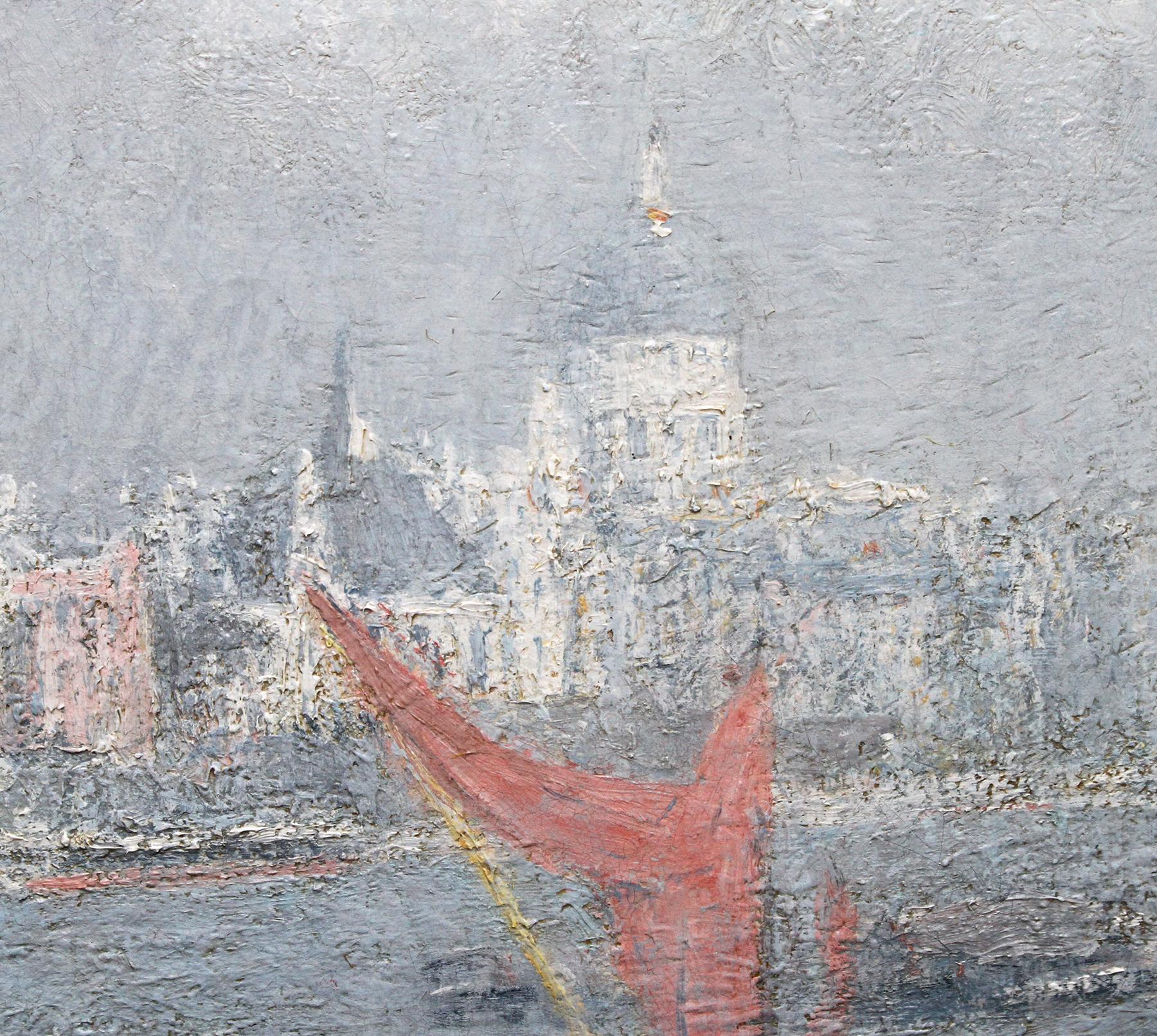 London St Paul's from the Thames - Impressionist 1920s landscape oil painting For Sale 3