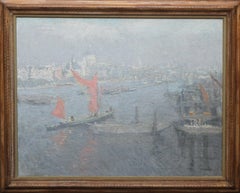 Londres St Paul's from the Thames - Peinture à l'huile impressionniste des années 1920
