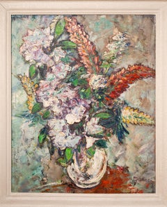 Flower Still Life Painting, Oiled on Canvas, Expressionist, 1950s