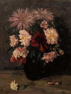 Jacobus Doeser (1884-1970) - Óleo holandés de mediados del siglo XX, Crisantemos rosas