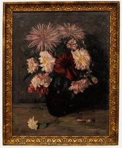 Jacobus Doeser (1884-1970) - Óleo holandés de mediados del siglo XX, Crisantemos rosas
