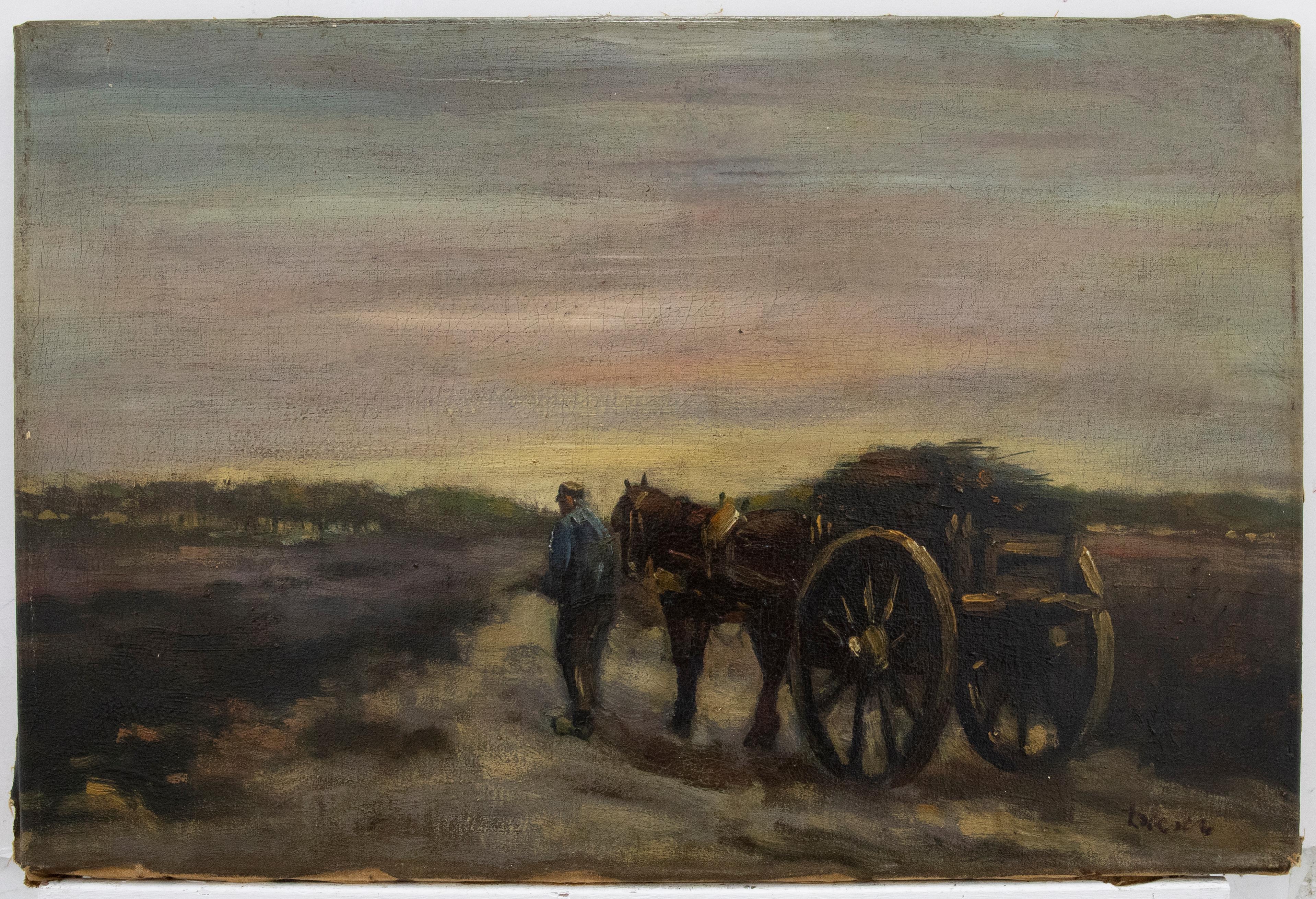 Jacobus Doeser (1884-1970) - Early 20th Century Oil, Horse & Cart At Dusk 3