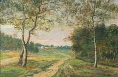Country Landscape with Sandy Path, Dutch Impressionist Oil Painting, Signed